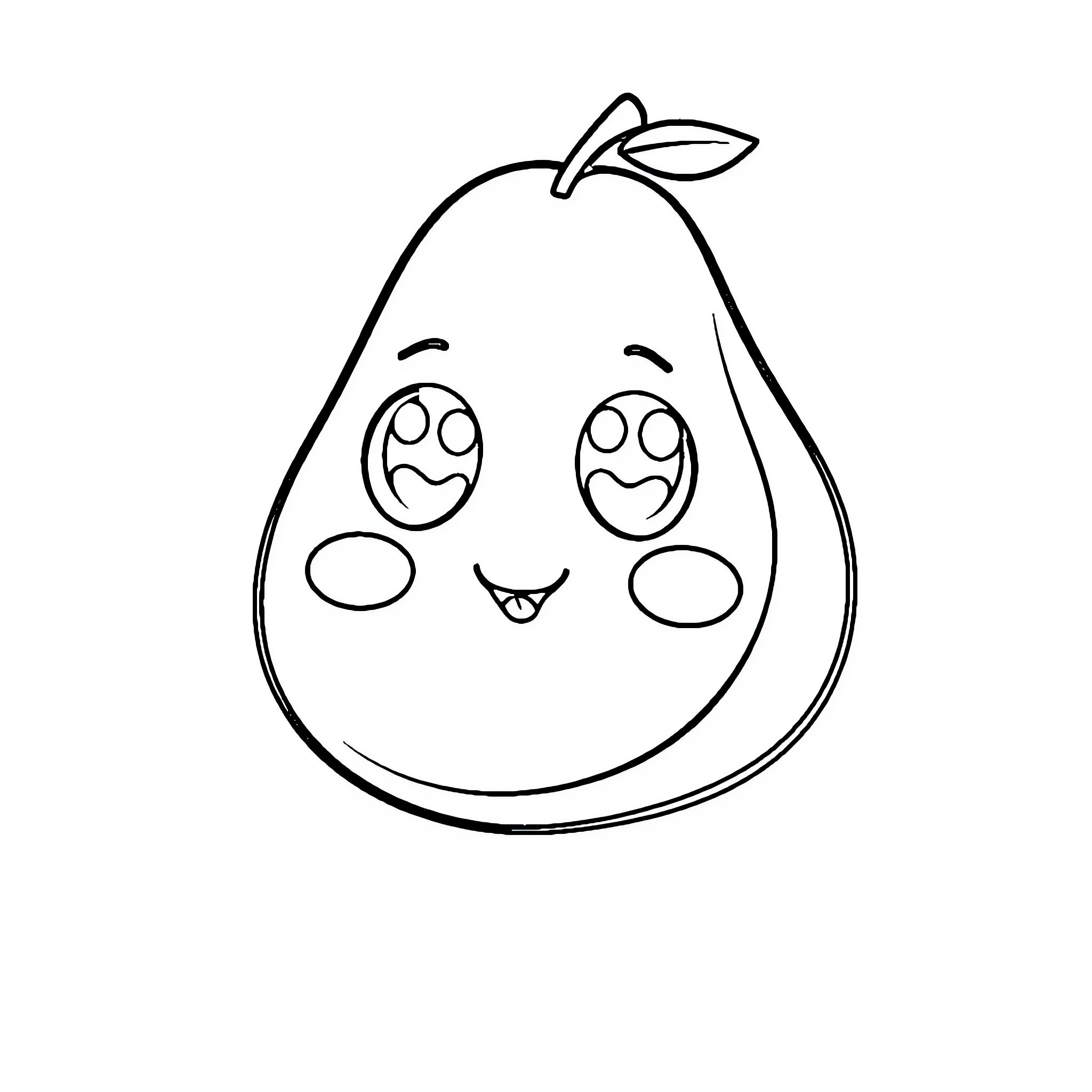 Avocado with happy and cute expression Coloring Page (free black-and-white line drawing printable PDF for all, from beginners to advanced learners, including children, teens, adults, and seniors)