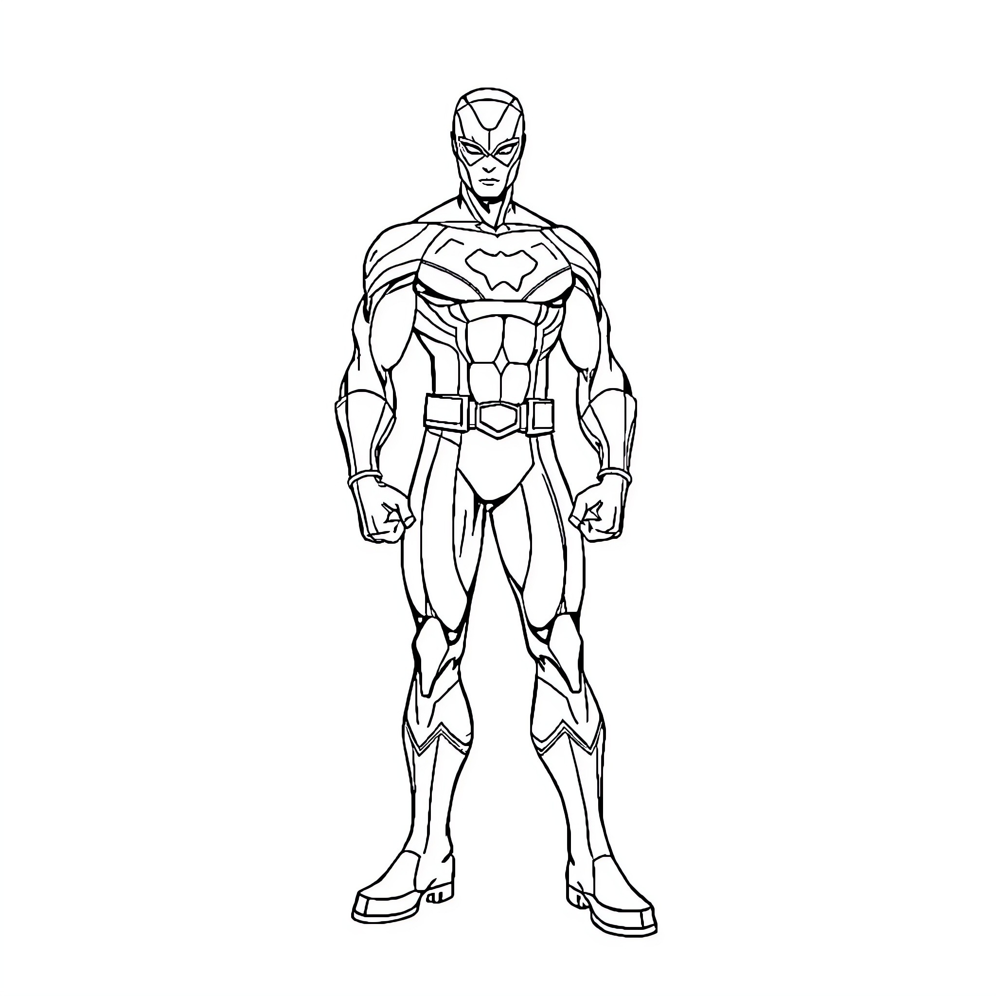 Marvel Super Hero in Heroic Pose Coloring Page (free black-and-white line drawing printable PDF for all, from beginners to advanced learners, including children, teens, adults, and seniors)