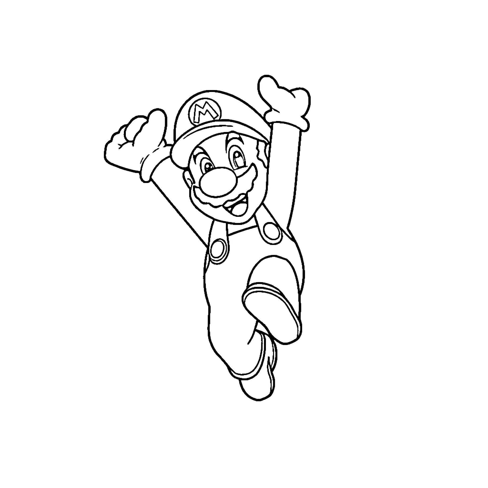 Super Mario Jumping with Joy Coloring Page (free black-and-white line drawing printable PDF for all, from beginners to advanced learners, including children, teens, adults, and seniors)
