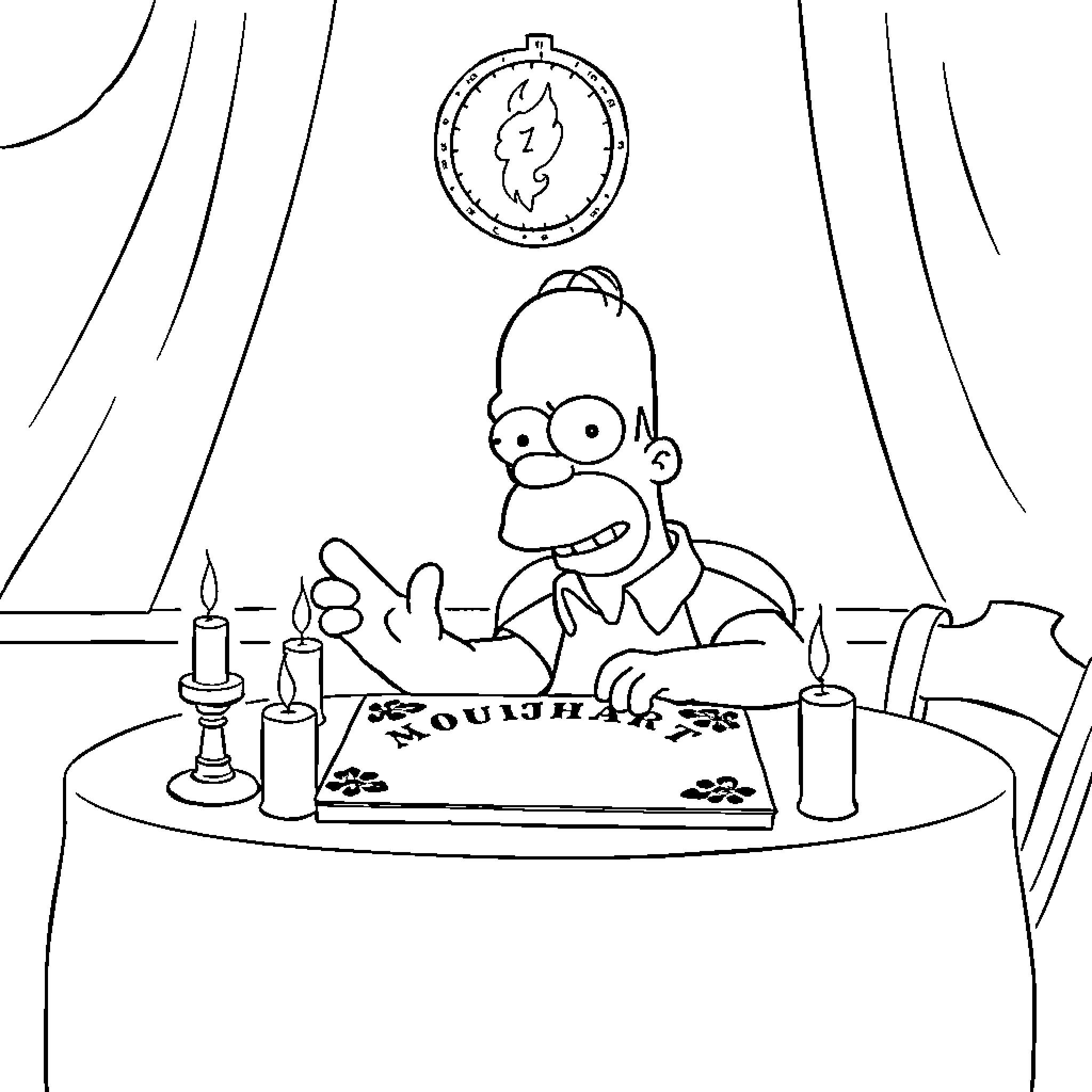 Homer Simpson eating at a fancy restaurant Coloring Page (free black-and-white line drawing printable PDF for all, from beginners to advanced learners, including children, teens, adults, and seniors)