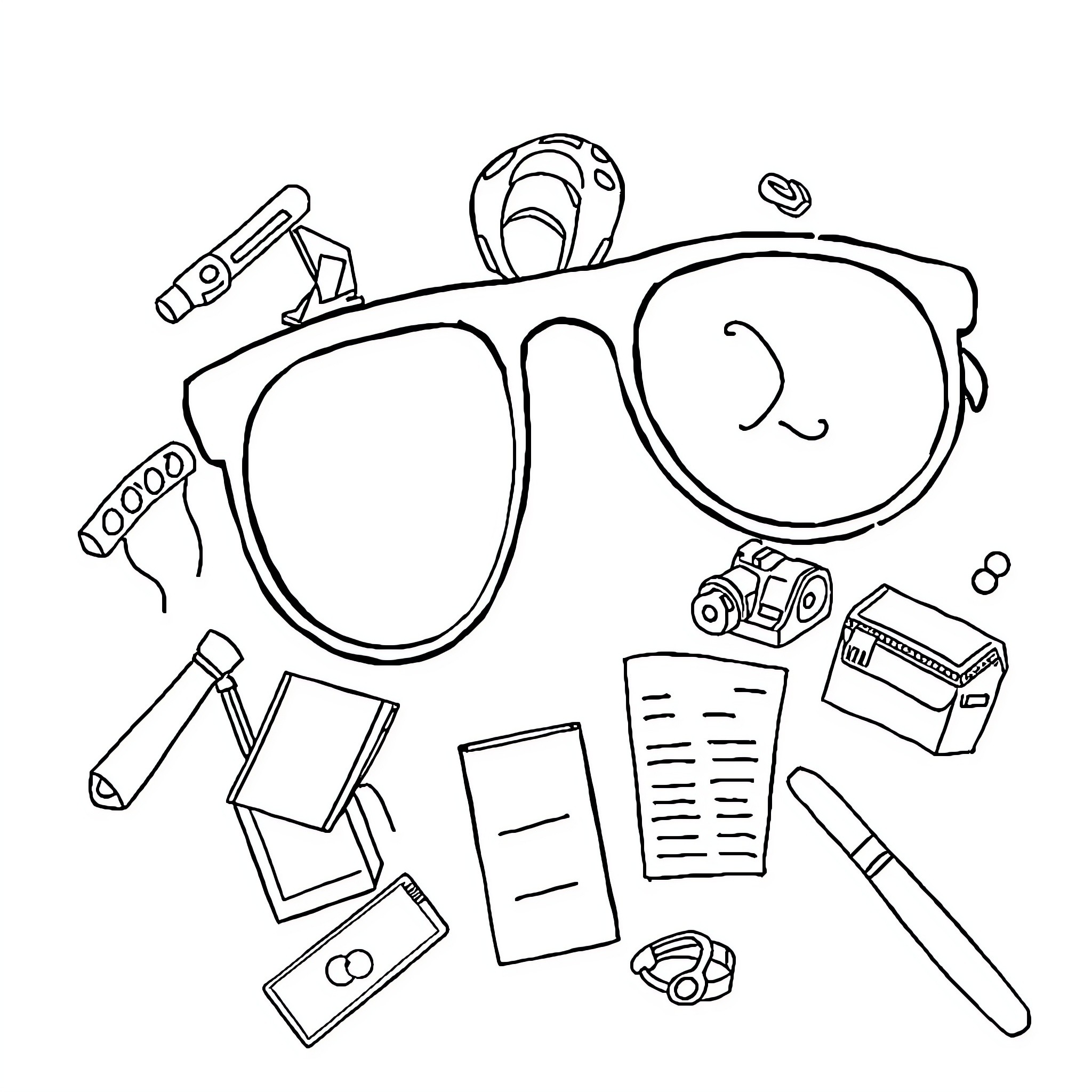 Investigation of Investigative Tools and Equipment Coloring Page (free black-and-white line drawing printable PDF for all, from beginners to advanced learners, including children, teens, adults, and seniors)