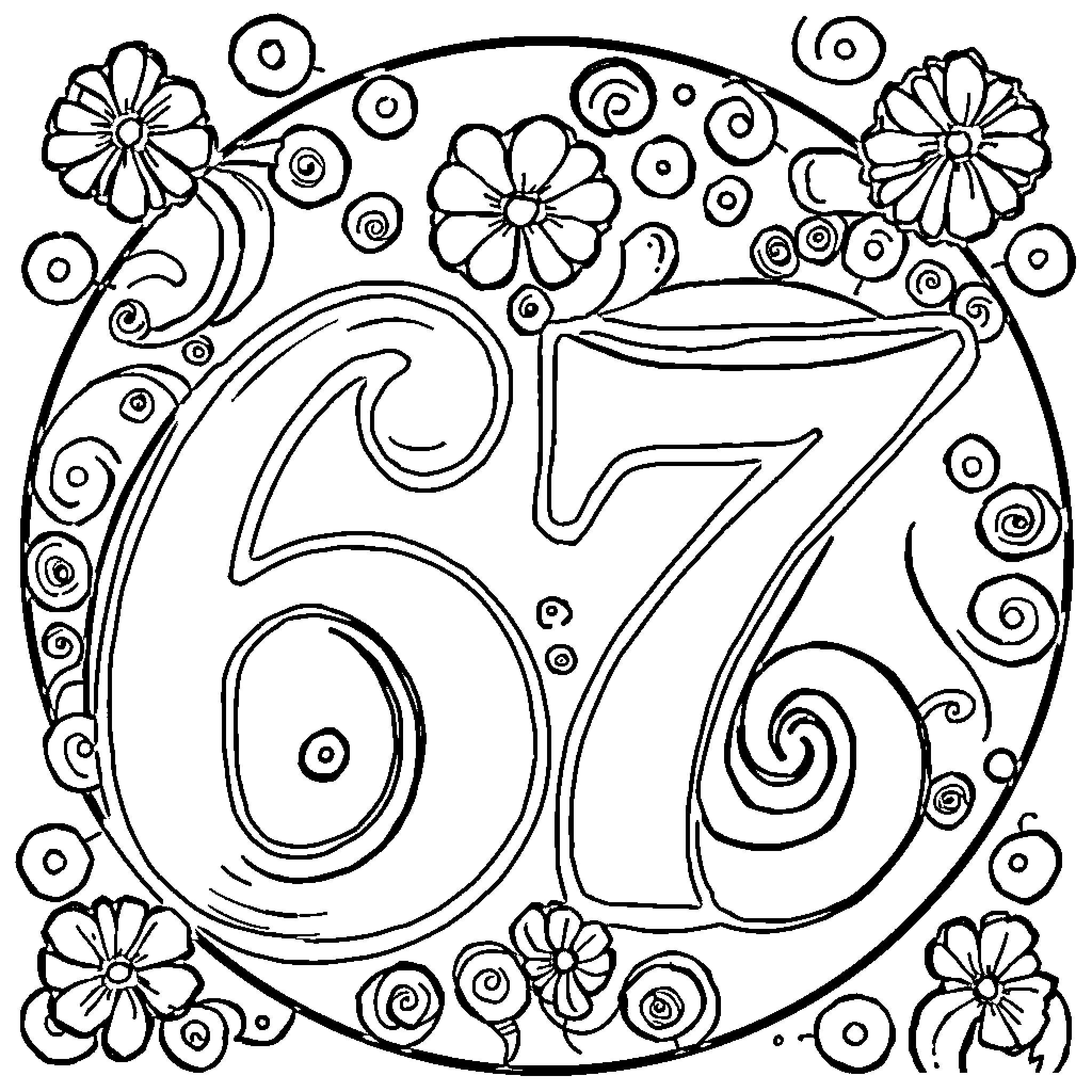 67 Floral Pattern with Swirls and Shapes Coloring Page (free black-and-white line drawing printable PDF for all, from beginners to advanced learners, including children, teens, adults, and seniors)