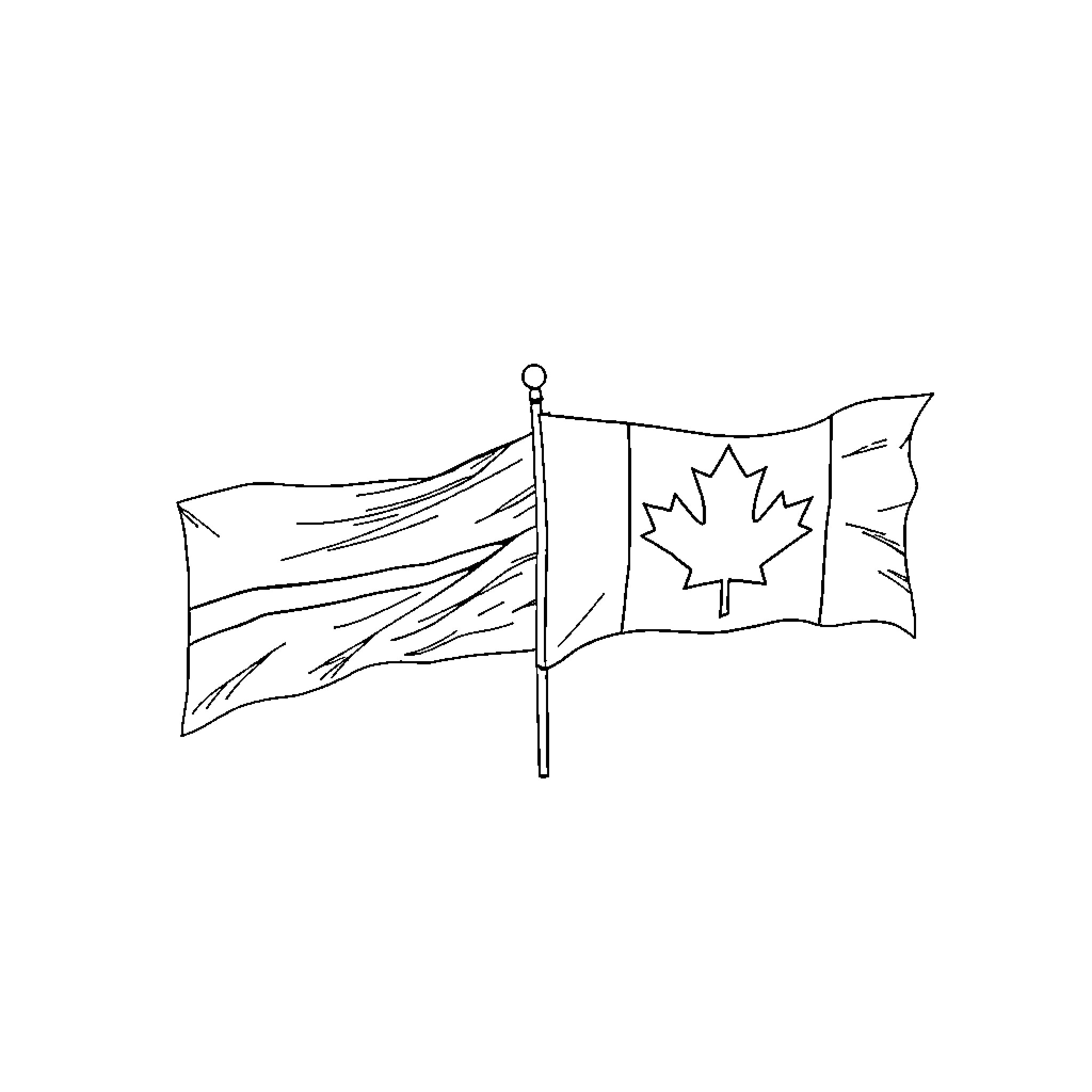 Flag waving vigorously in the wind Coloring Page (free black-and-white line drawing printable PDF for all, from beginners to advanced learners, including children, teens, adults, and seniors)