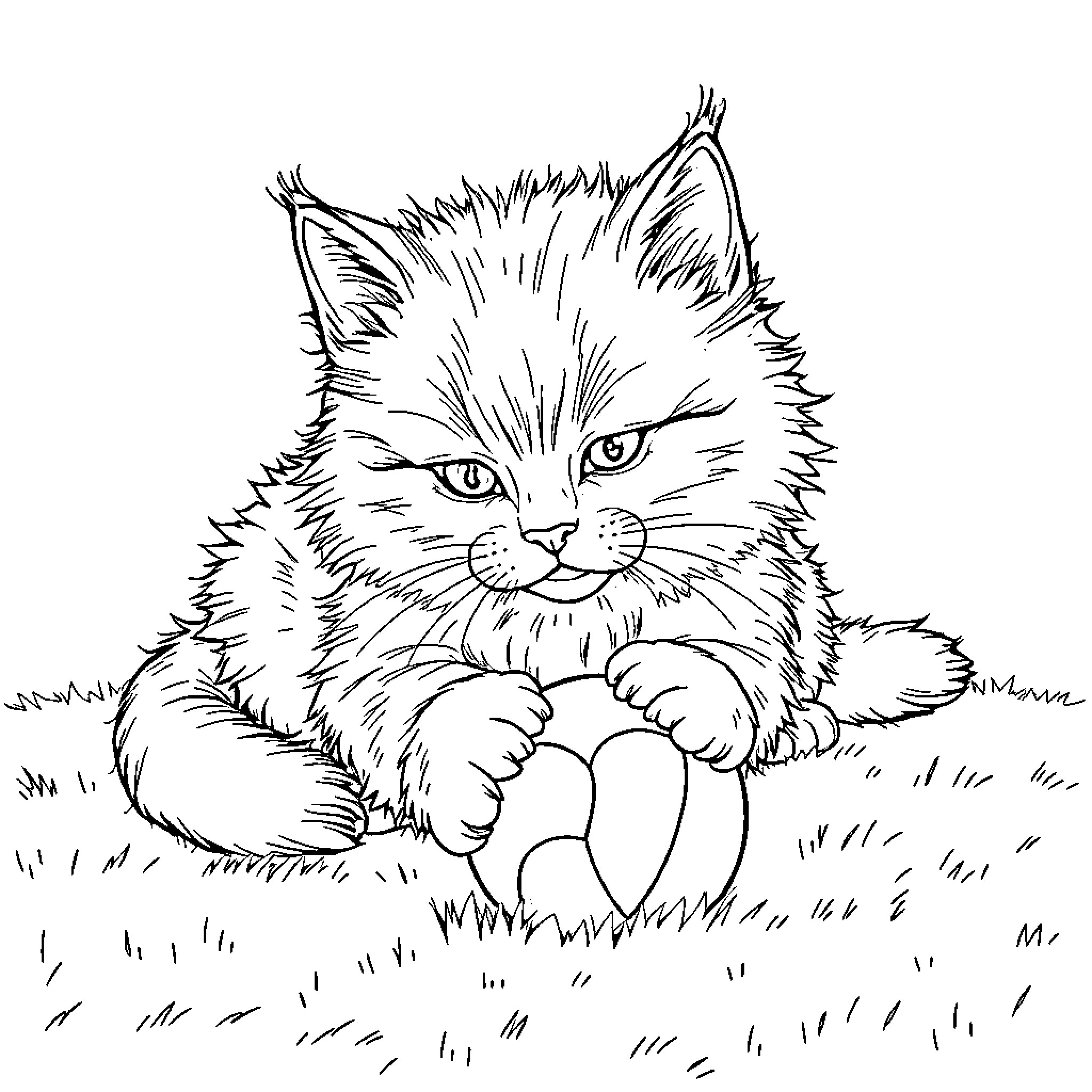 Cat napping peacefully in the grass Coloring Page (free black-and-white line drawing printable PDF for all, from beginners to advanced learners, including children, teens, adults, and seniors)