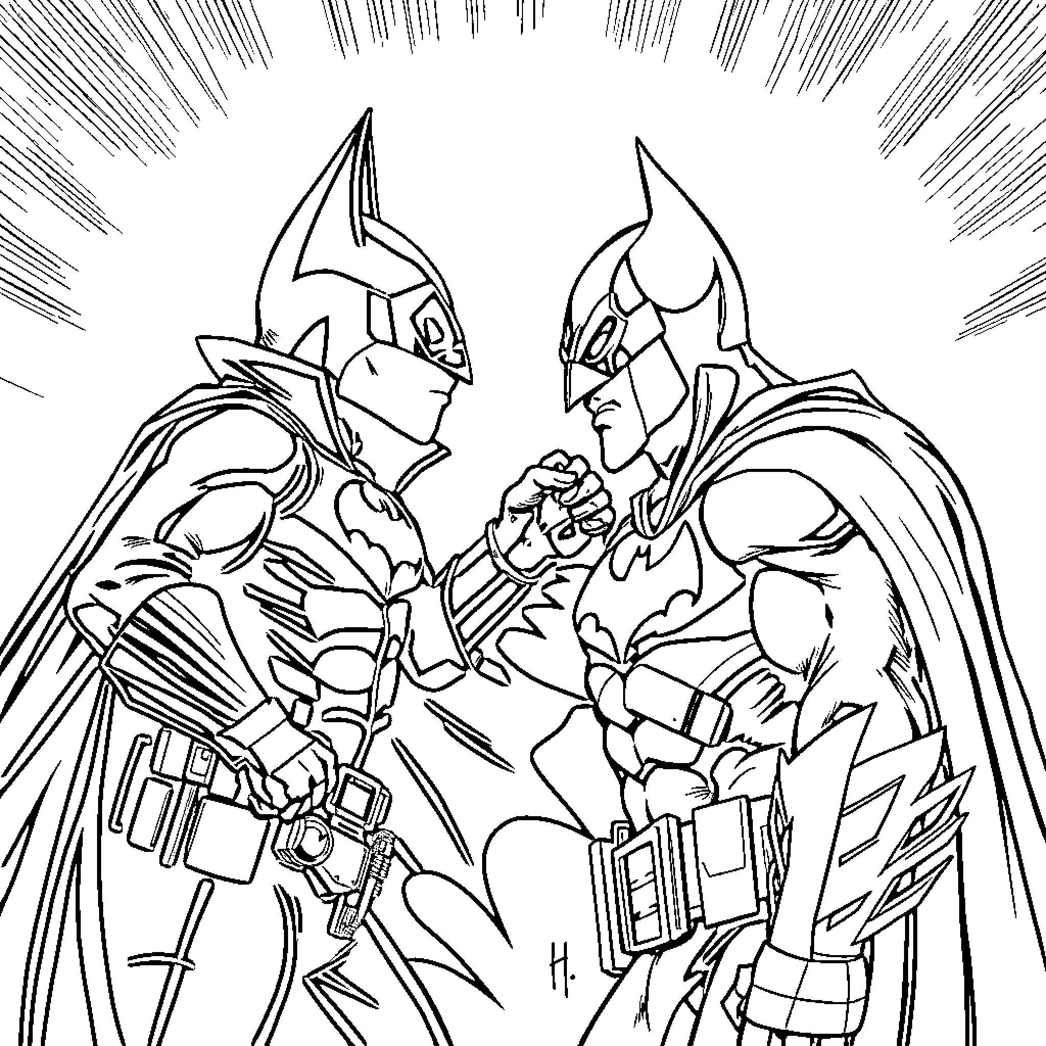 Sly Cooper in an epic battle with Batman Coloring Page (free black-and-white line drawing printable PDF for all, from beginners to advanced learners, including children, teens, adults, and seniors)