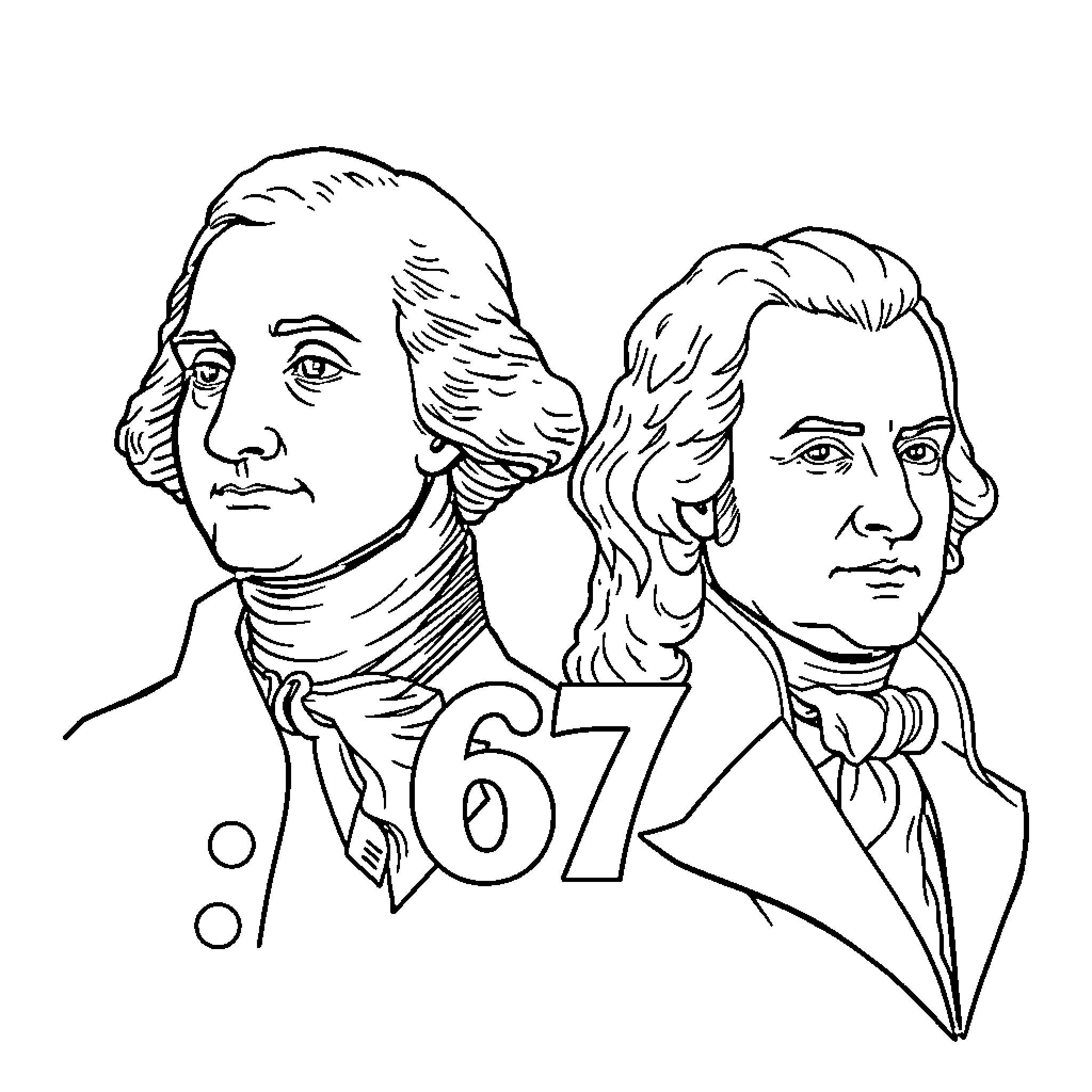 Number Two Men in Old-Fashioned Outfits Coloring Page (free black-and-white line drawing printable PDF for all, from beginners to advanced learners, including children, teens, adults, and seniors)