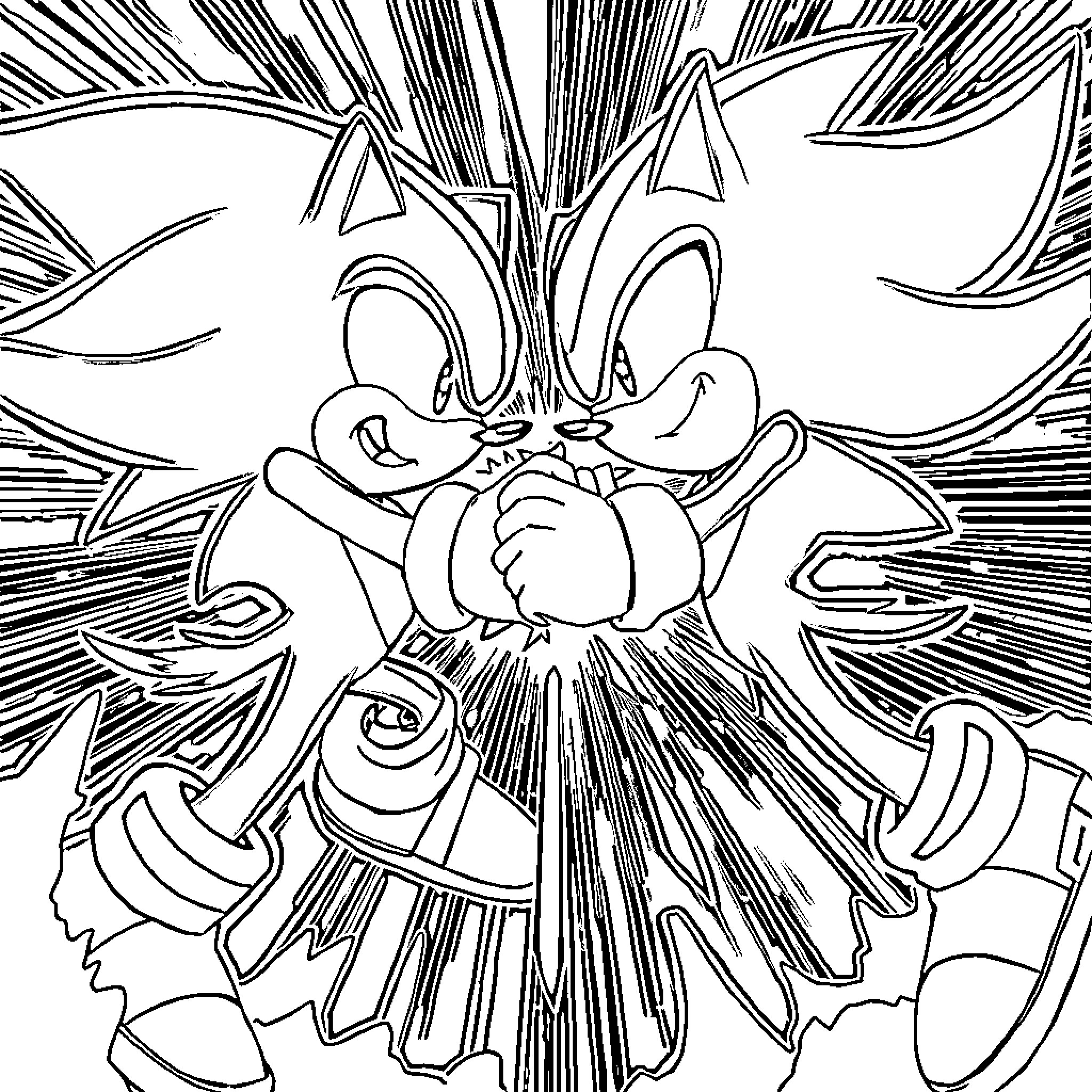 Sonic unleashing his powerful sonic attack Coloring Page (free black-and-white line drawing printable PDF for all, from beginners to advanced learners, including children, teens, adults, and seniors)