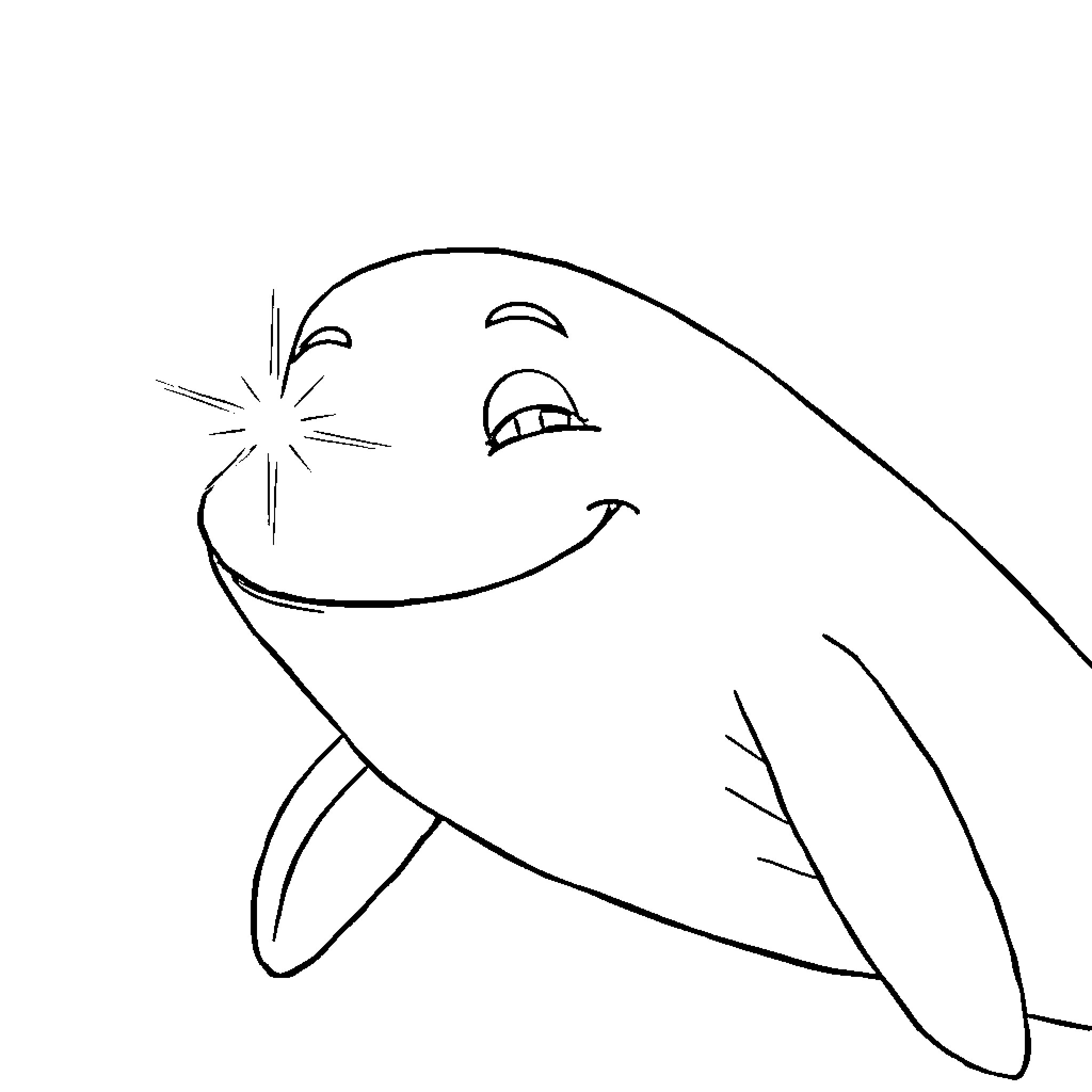 Moby Dick happily swimming in the ocean Coloring Page (free black-and-white line drawing printable PDF for all, from beginners to advanced learners, including children, teens, adults, and seniors)