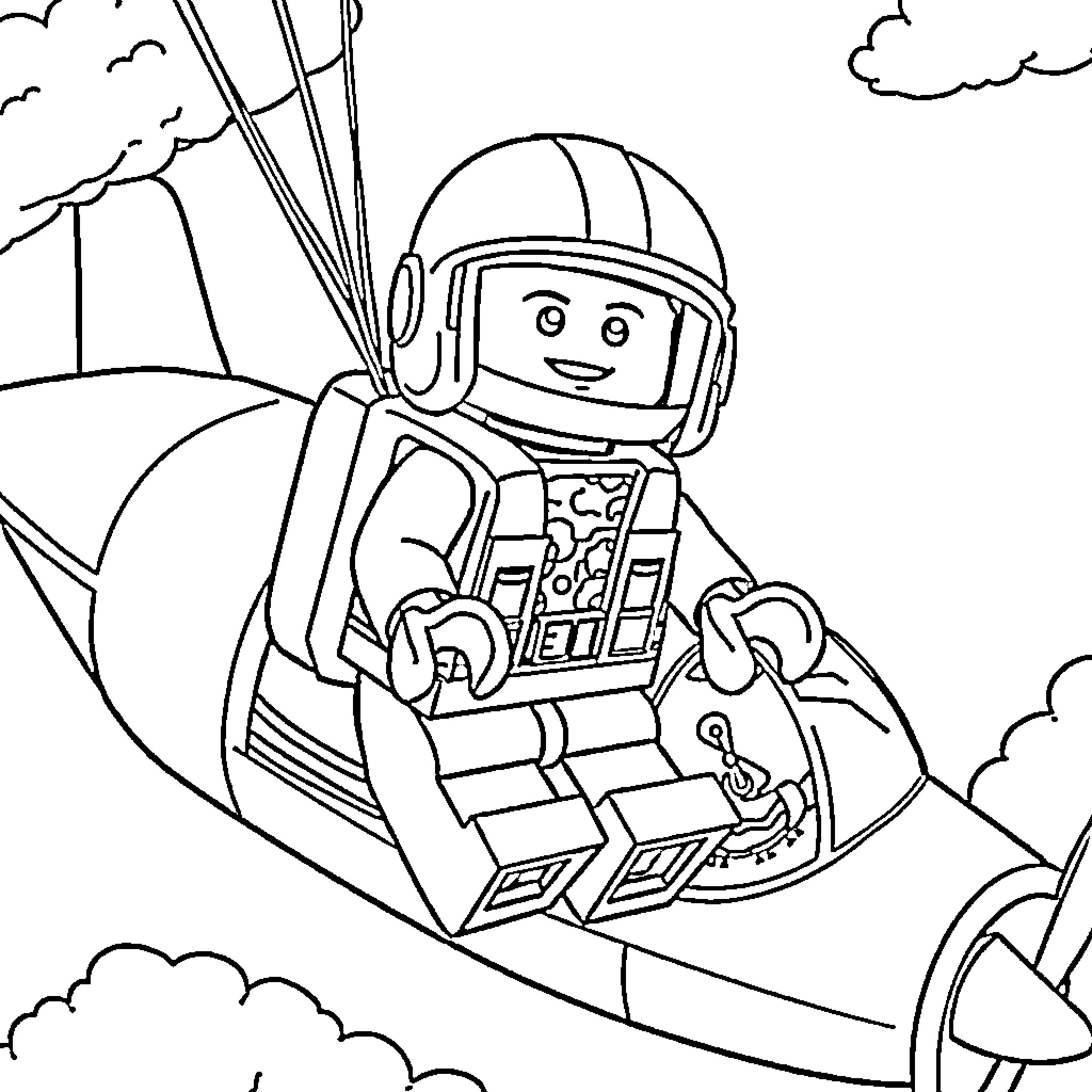 Lego astronaut exploring in outer space Coloring Page (free black-and-white line drawing printable PDF for all, from beginners to advanced learners, including children, teens, adults, and seniors)