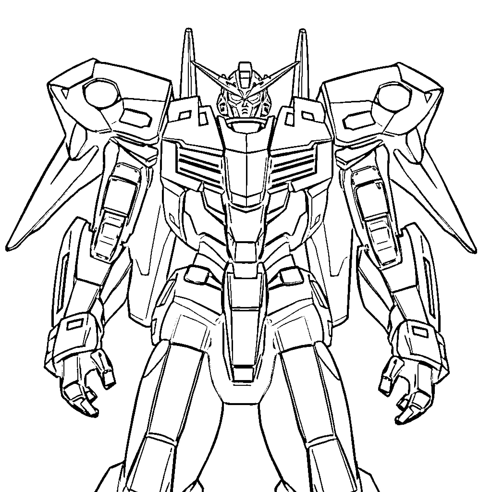 Eva-01 robot in combat-ready pose Coloring Page (free black-and-white line drawing printable PDF for all, from beginners to advanced learners, including children, teens, adults, and seniors)
