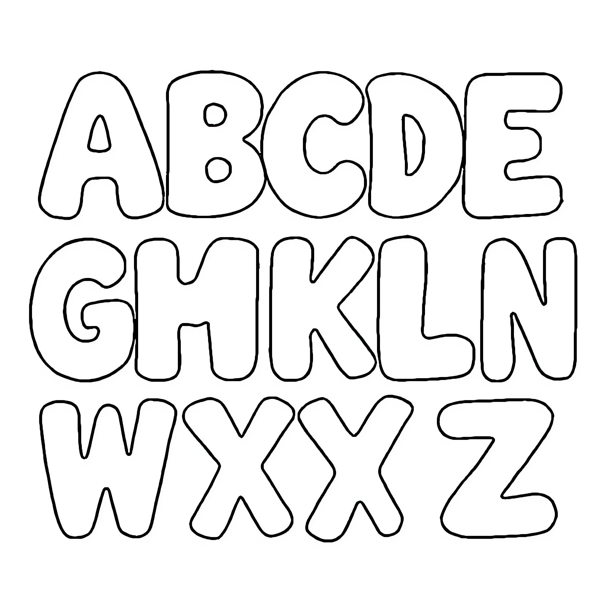 Alphabet letters in a creative outline style Coloring Page (free black-and-white line drawing printable PDF for all, from beginners to advanced learners, including children, teens, adults, and seniors)