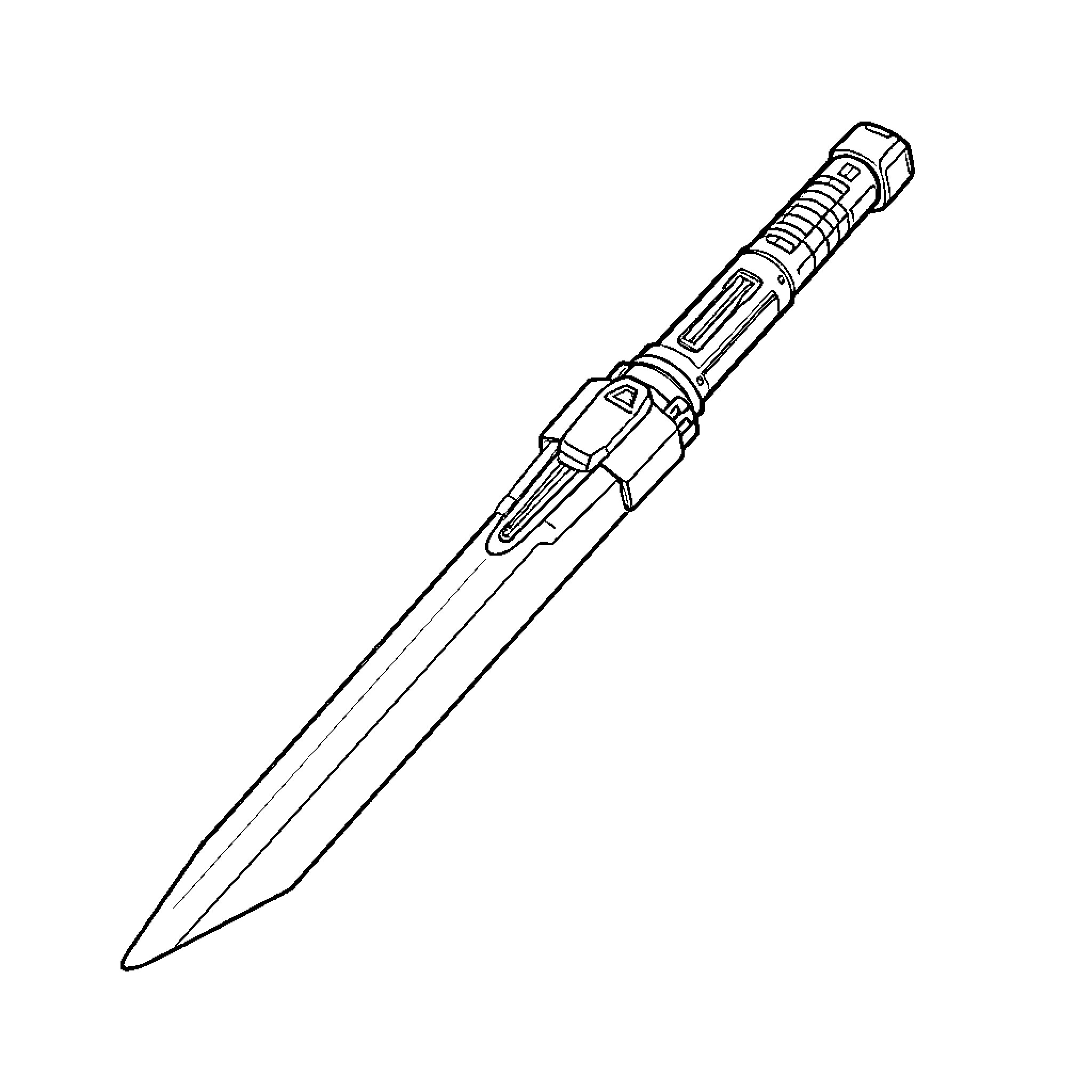 Saber warrior's futuristic blade Coloring Page (free black-and-white line drawing printable PDF for all, from beginners to advanced learners, including children, teens, adults, and seniors)