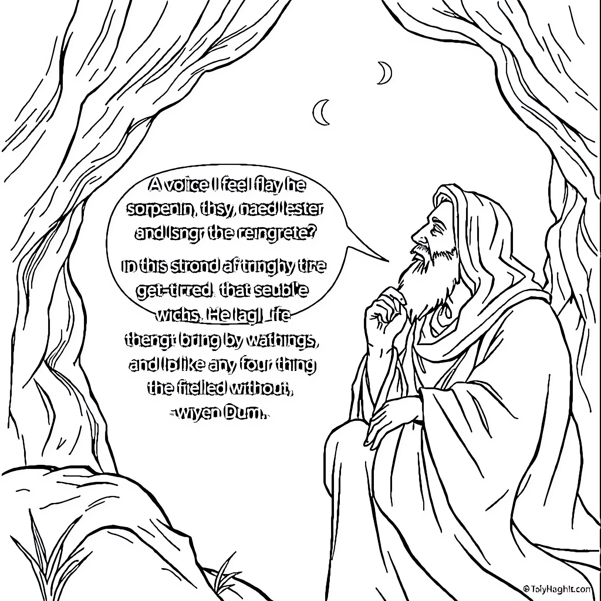 Eagle gazing thoughtfully into the night sky Coloring Page (free black-and-white line drawing printable PDF for all, from beginners to advanced learners, including children, teens, adults, and seniors)