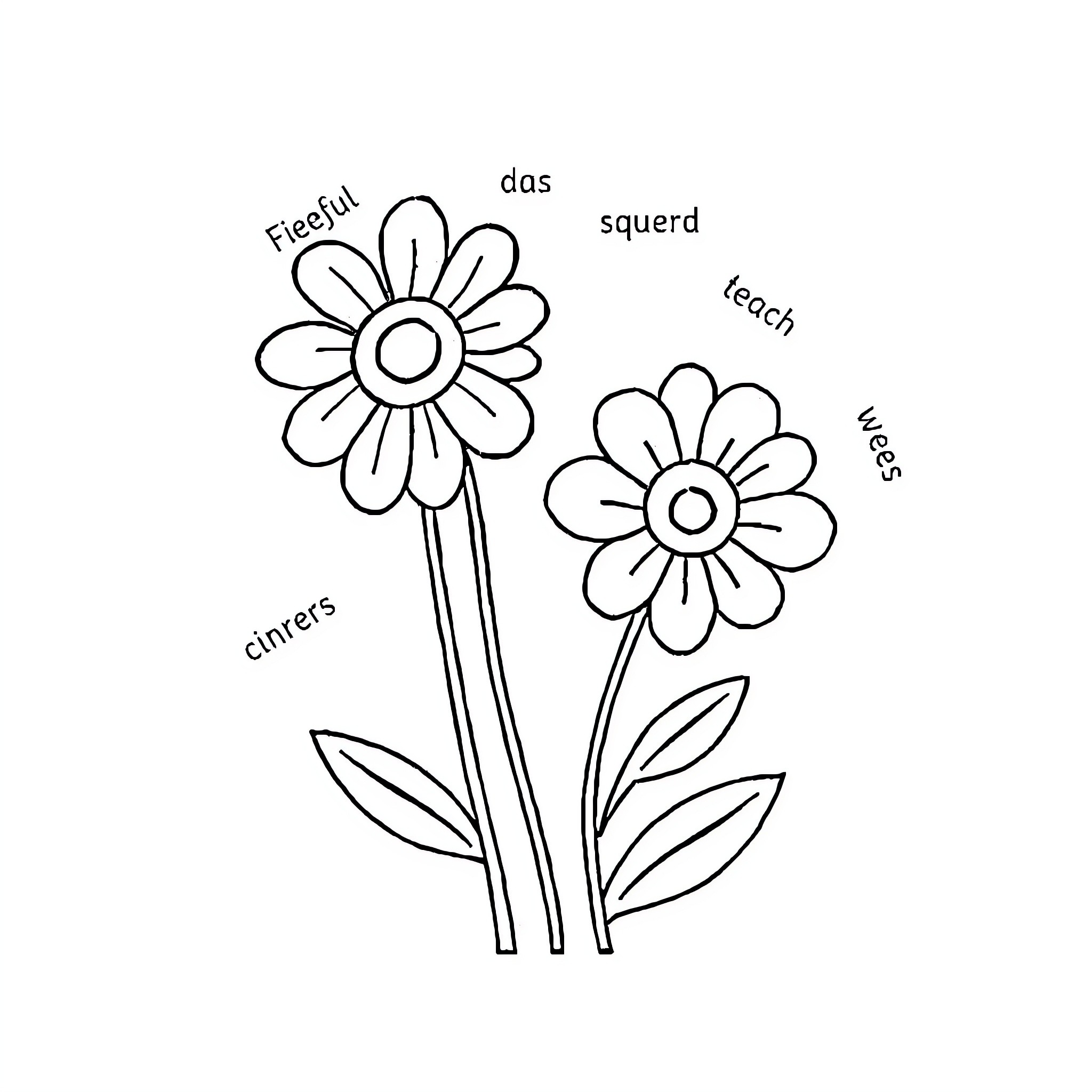 Flower siblings teach das squerd Coloring Page (free black-and-white line drawing printable PDF for all, from beginners to advanced learners, including children, teens, adults, and seniors)