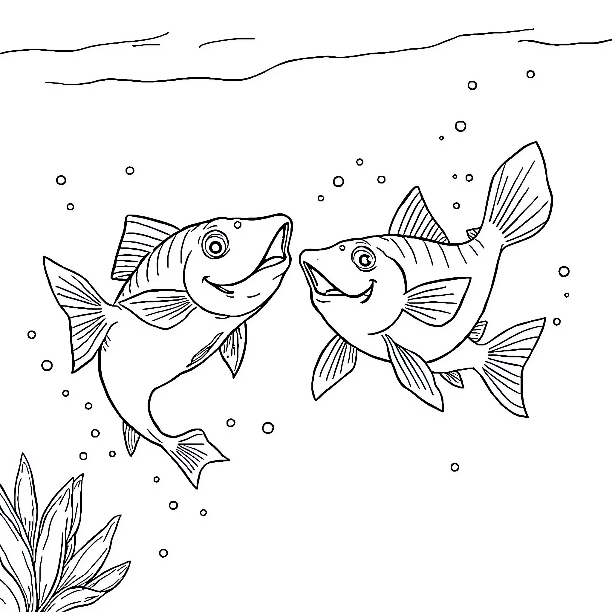 Mudkip friends swimming happily in the sea Coloring Page (free black-and-white line drawing printable PDF for all, from beginners to advanced learners, including children, teens, adults, and seniors)