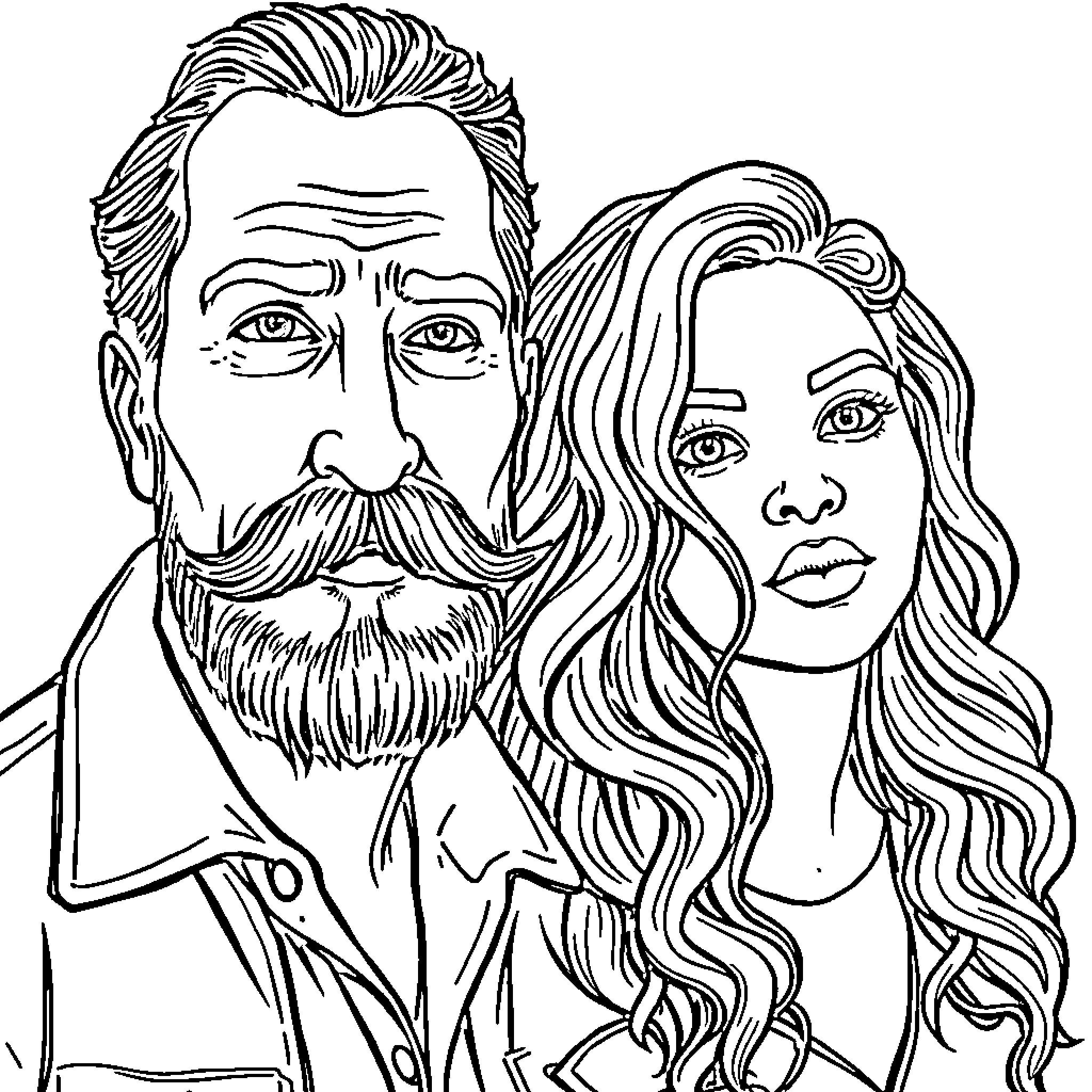 Man and Woman in Casual Attire Coloring Page (free black-and-white line drawing printable PDF for all, from beginners to advanced learners, including children, teens, adults, and seniors)