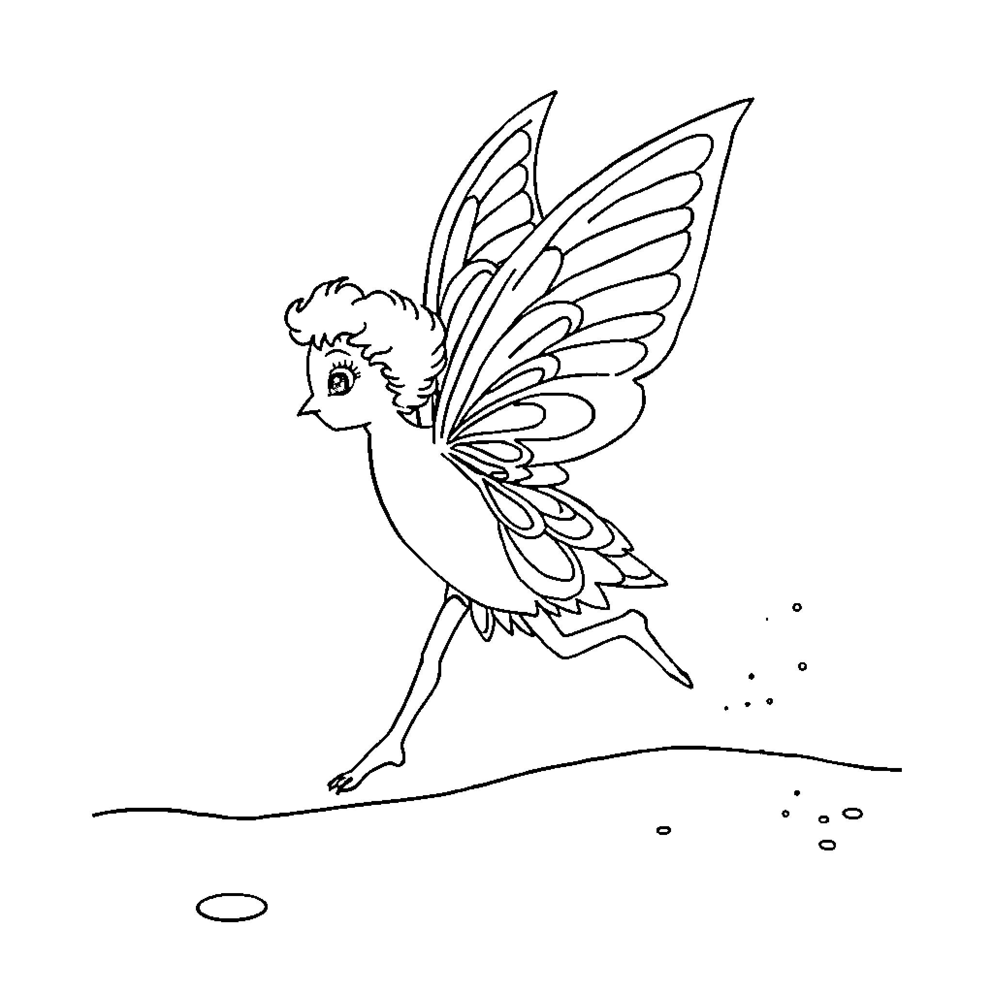 Feeble Fairy Fluttering Through the Forest Coloring Page (free black-and-white line drawing printable PDF for all, from beginners to advanced learners, including children, teens, adults, and seniors)