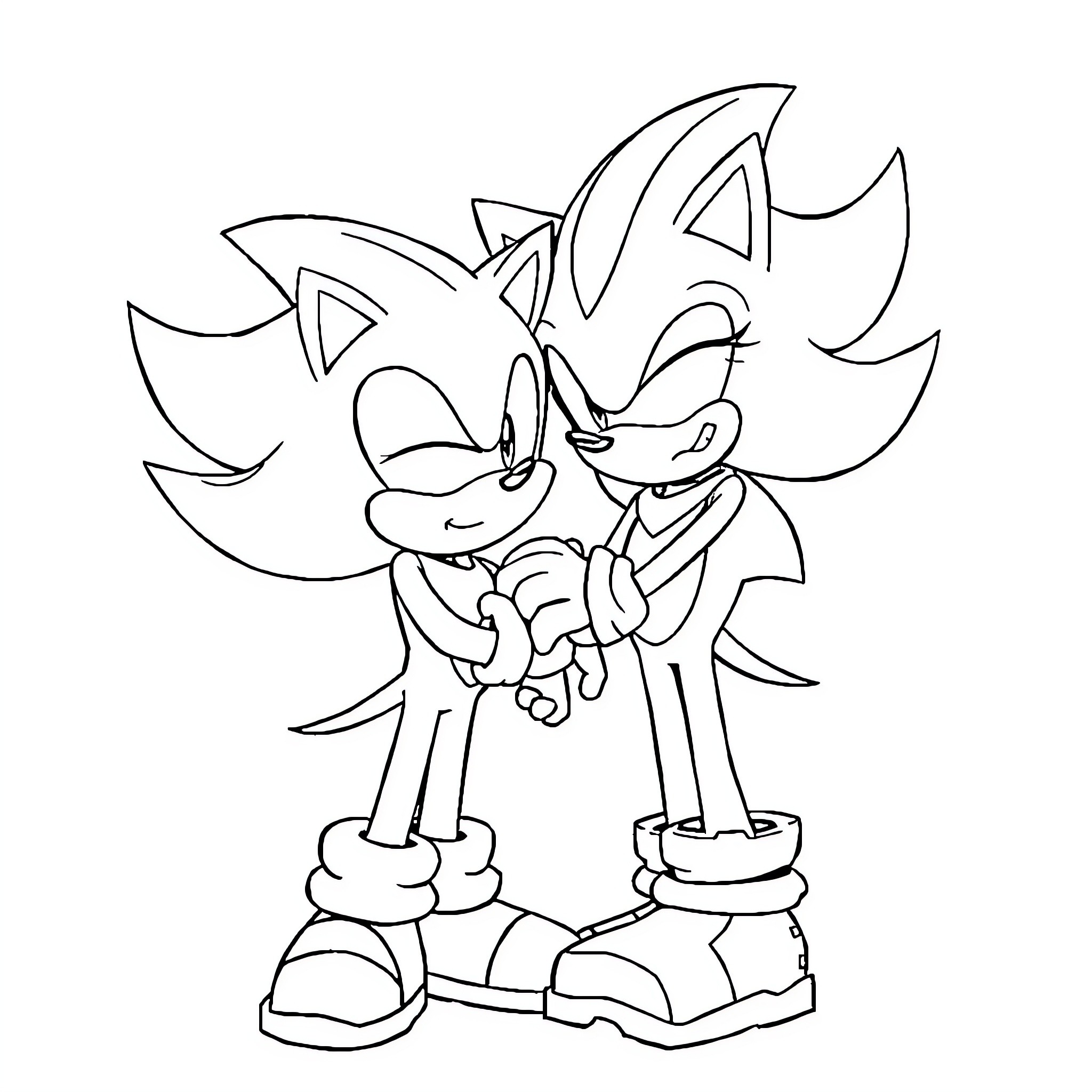 Sonic Characters in Playful Interaction Coloring Page (free black-and-white line drawing printable PDF for all, from beginners to advanced learners, including children, teens, adults, and seniors)