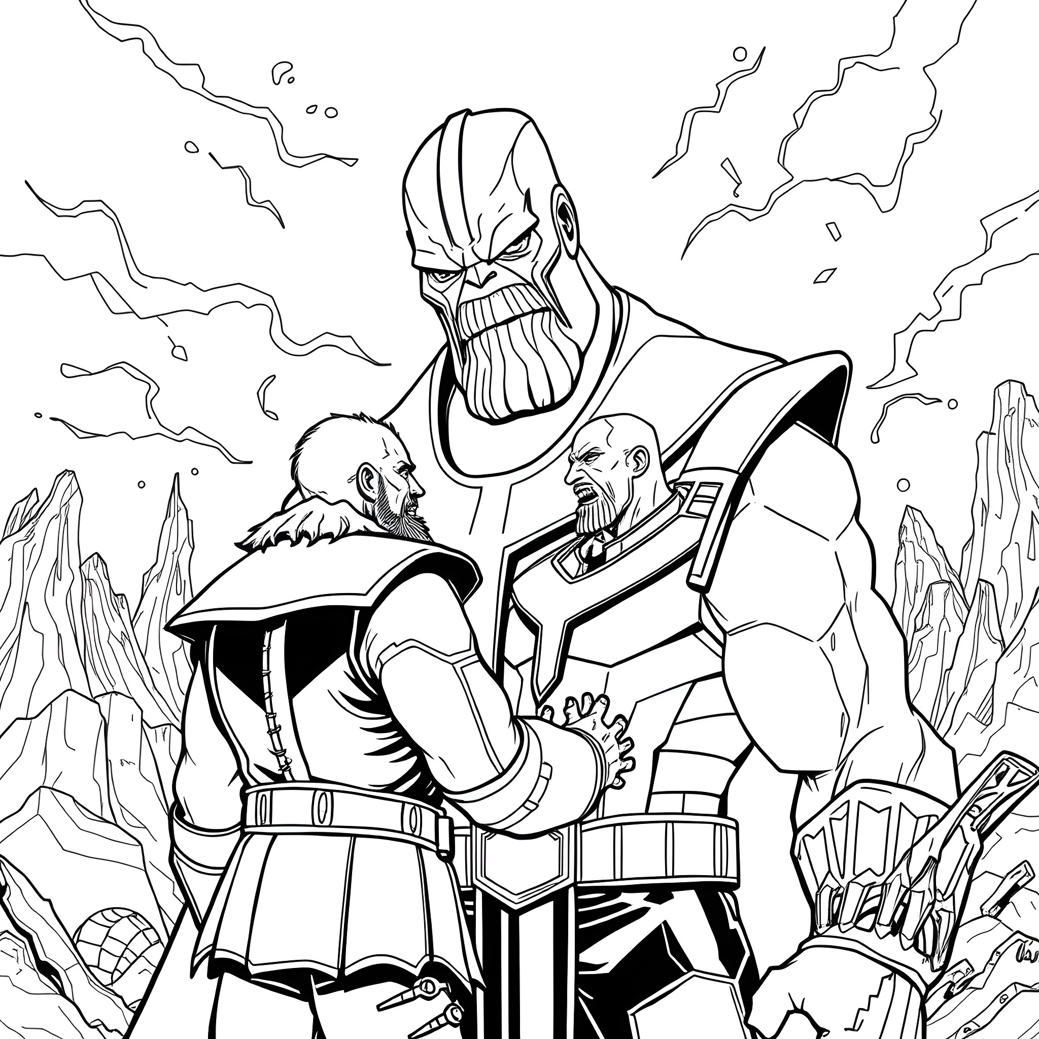 Mr Beast and the Powerful Alien Overlords Coloring Page (free black-and-white line drawing printable PDF for all, from beginners to advanced learners, including children, teens, adults, and seniors)