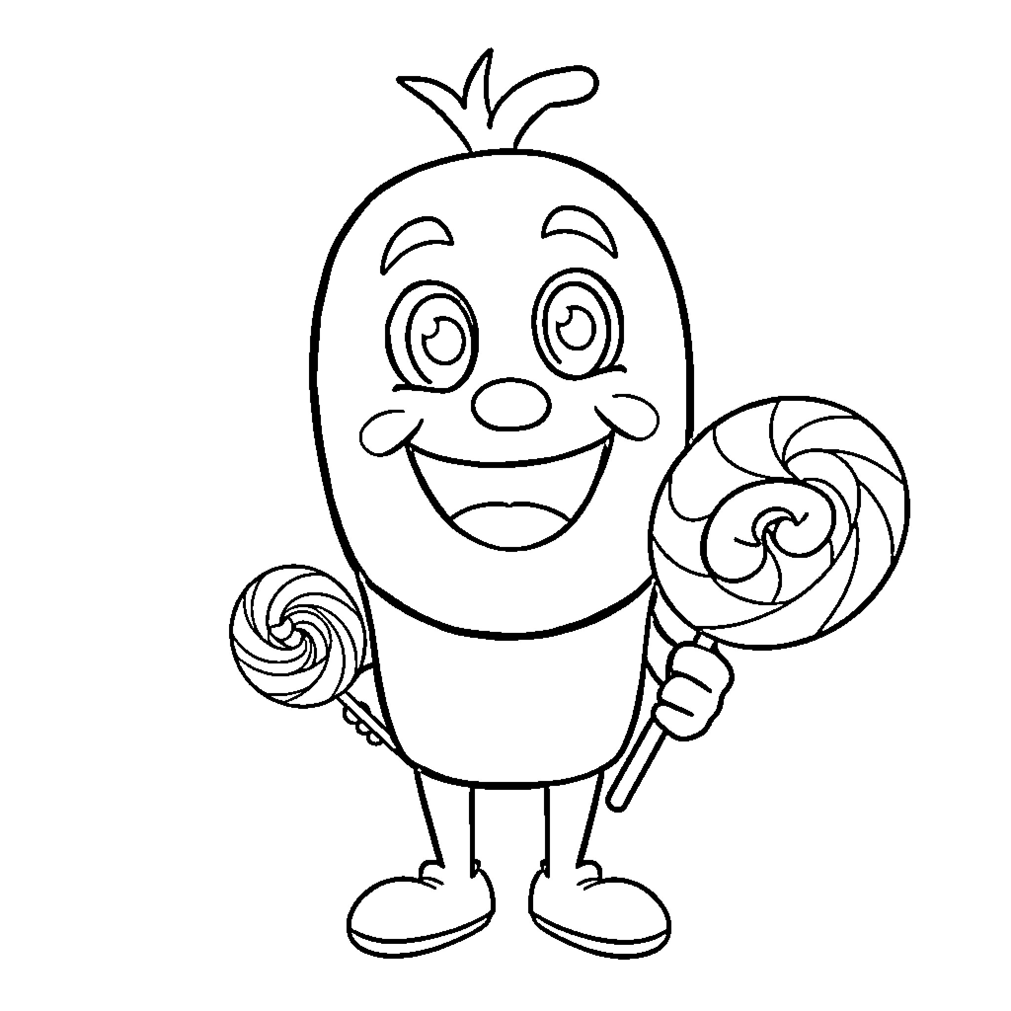 Blippi with a Cheerful Lollipop Pose Coloring Page (free black-and-white line drawing printable PDF for all, from beginners to advanced learners, including children, teens, adults, and seniors)