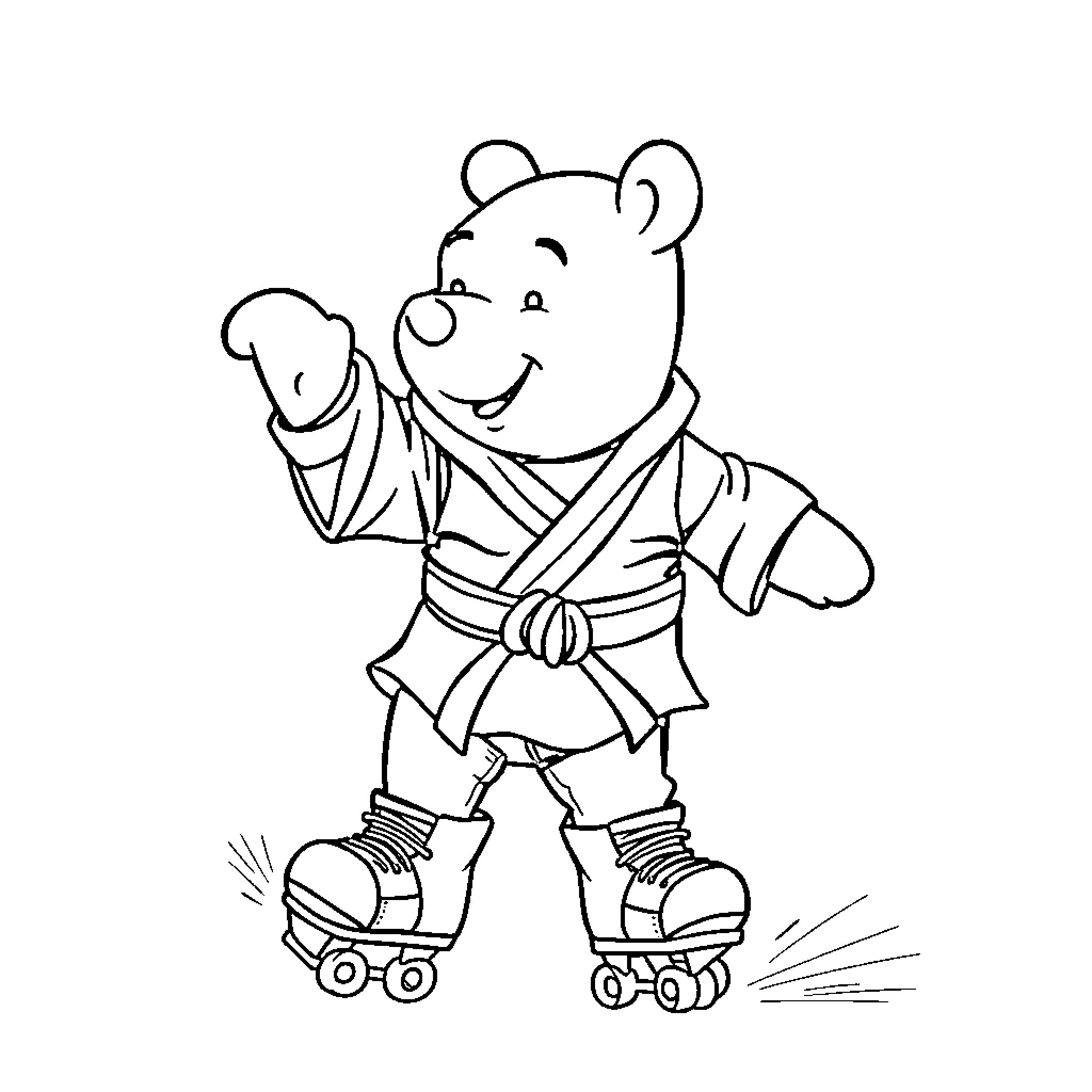 Winnie The Pooh Roller Skating with Joy Coloring Page (free black-and-white line drawing printable PDF for all, from beginners to advanced learners, including children, teens, adults, and seniors)