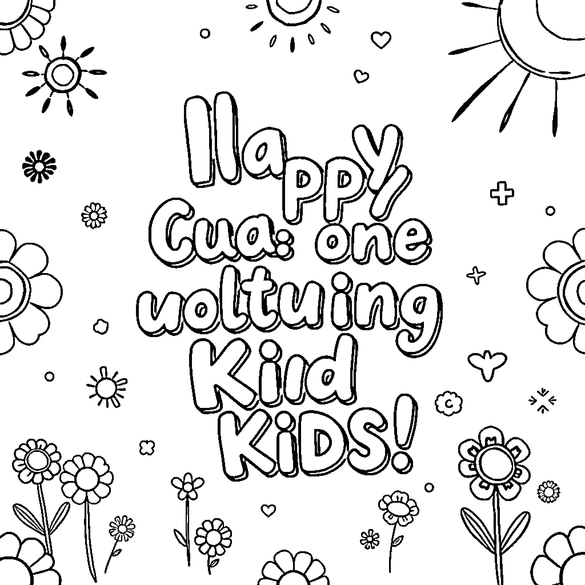 Quote Happy Carefree Voltwing Kind Kids Coloring Page (free black-and-white line drawing printable PDF for all, from beginners to advanced learners, including children, teens, adults, and seniors)
