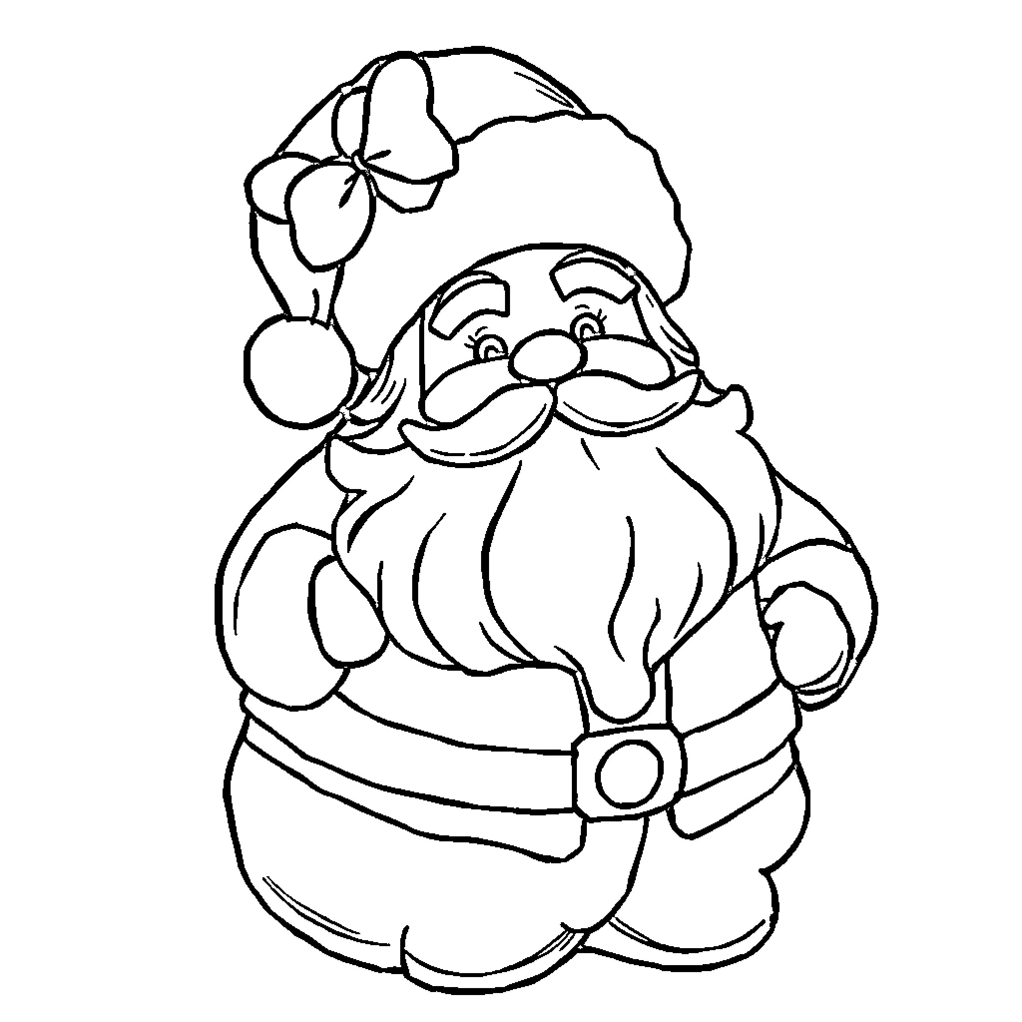 Chocolate Santa Claus with bow and hat Coloring Page (free black-and-white line drawing printable PDF for all, from beginners to advanced learners, including children, teens, adults, and seniors)