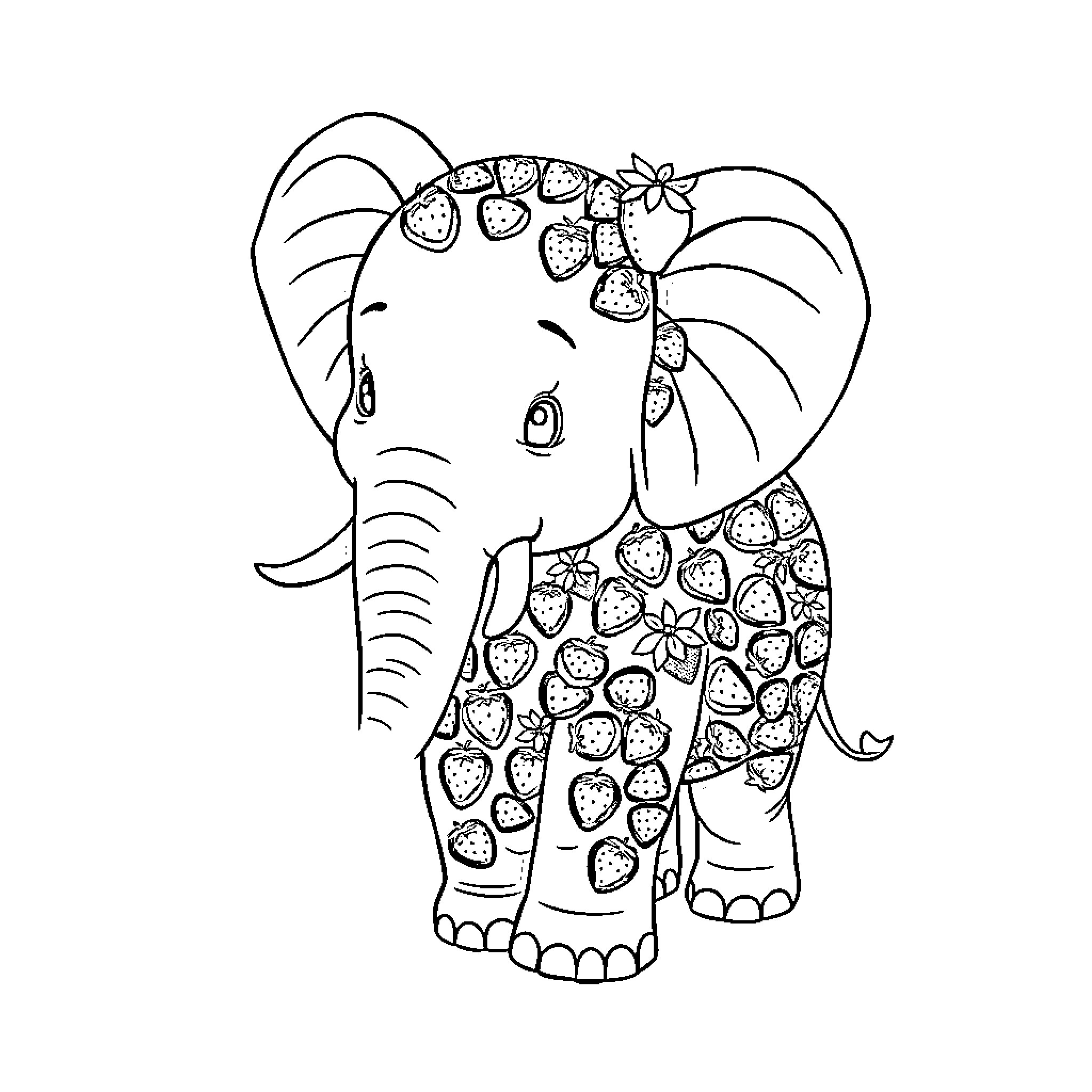Elephant with whimsical floral pattern Coloring Page (free black-and-white line drawing printable PDF for all, from beginners to advanced learners, including children, teens, adults, and seniors)