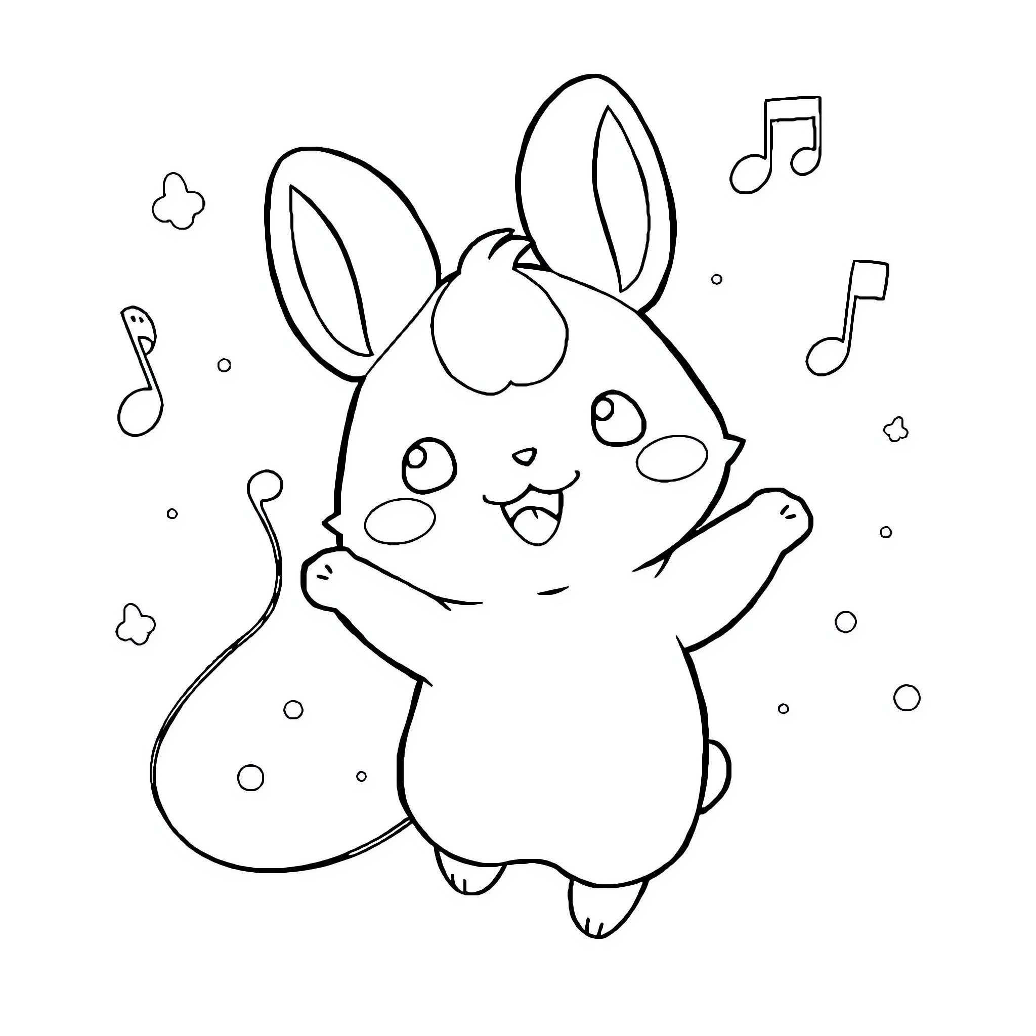 Cinnamoroll singing and dancing happily Coloring Page (free black-and-white line drawing printable PDF for all, from beginners to advanced learners, including children, teens, adults, and seniors)