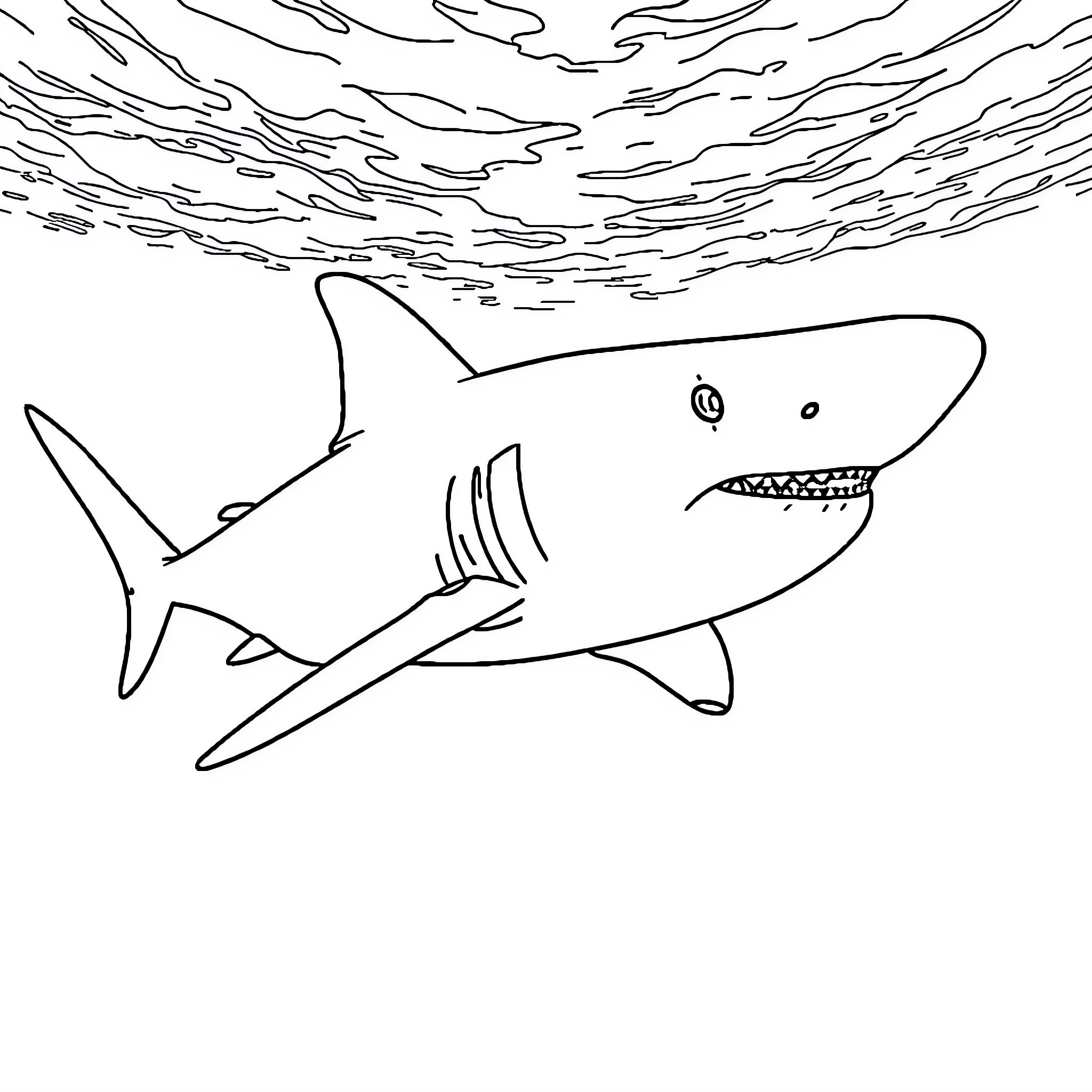 Hammerhead Shark swimming in the ocean Coloring Page (free black-and-white line drawing printable PDF for all, from beginners to advanced learners, including children, teens, adults, and seniors)