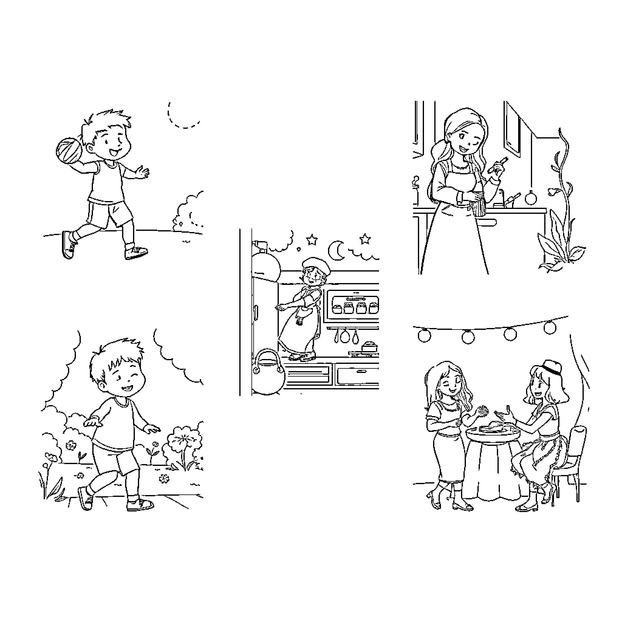 Cantante Performing and Enjoying Daily Life Coloring Page (free black-and-white line drawing printable PDF for all, from beginners to advanced learners, including children, teens, adults, and seniors)