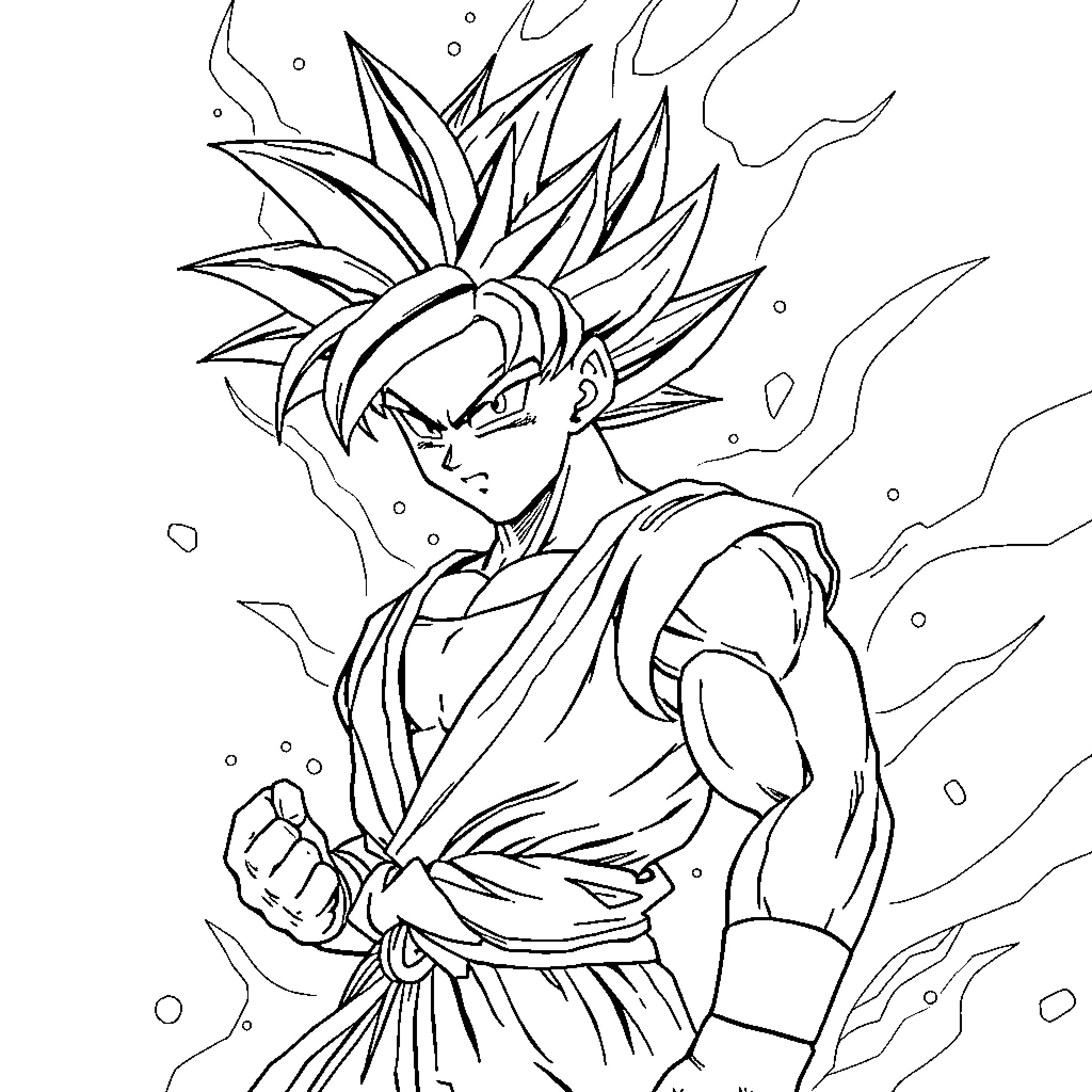 Dragon Ball Warrior's Intense Transformation Coloring Page (free black-and-white line drawing printable PDF for all, from beginners to advanced learners, including children, teens, adults, and seniors)