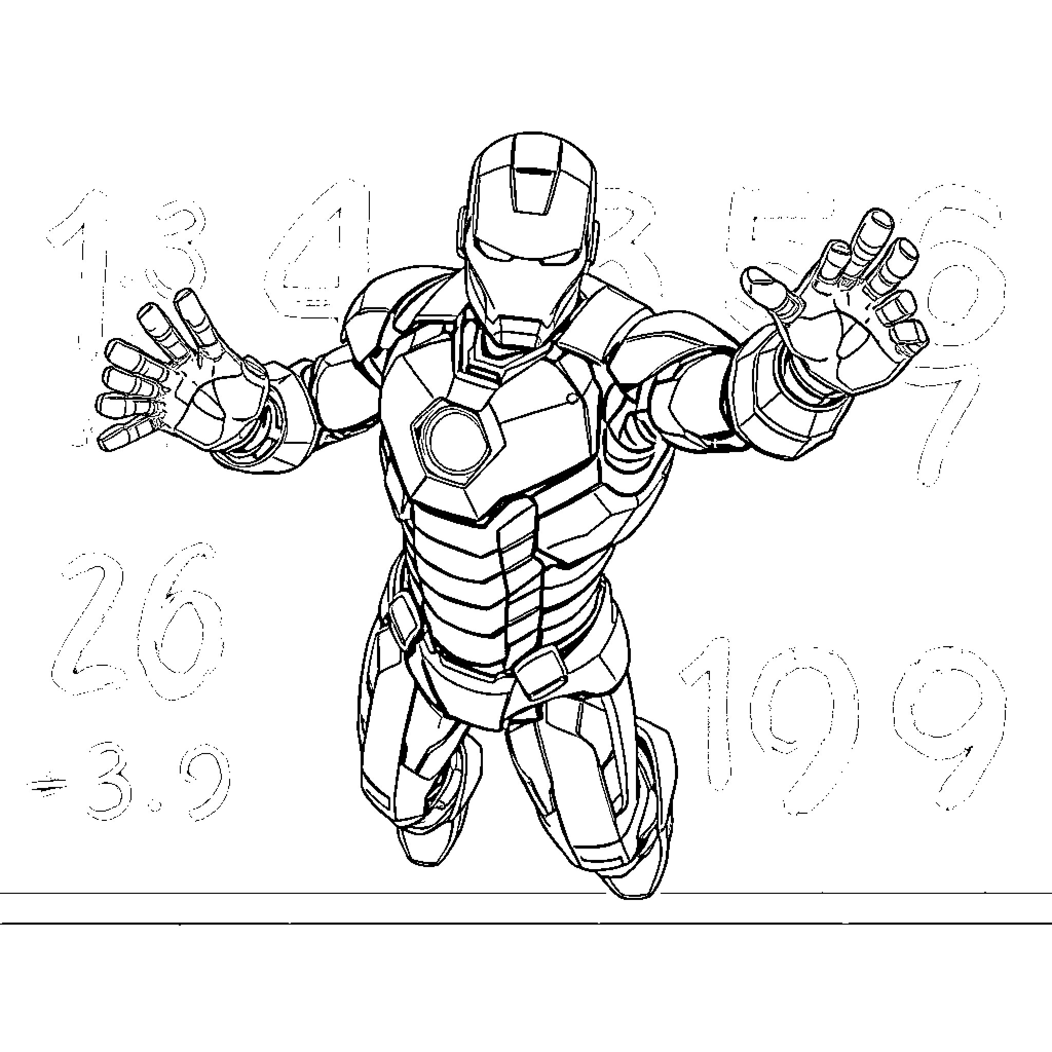 Ironman in action-packed pose with futuristic armor Coloring Page (free black-and-white line drawing printable PDF for all, from beginners to advanced learners, including children, teens, adults, and seniors)