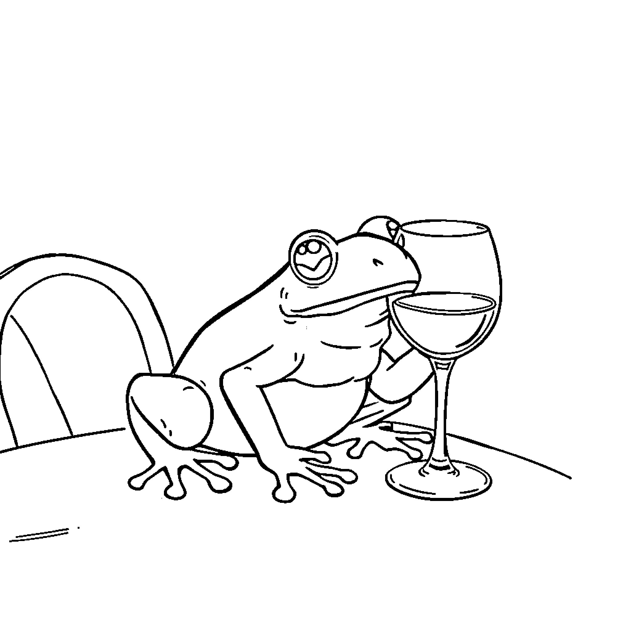 Frog enjoying a refreshing beverage Coloring Page (free black-and-white line drawing printable PDF for all, from beginners to advanced learners, including children, teens, adults, and seniors)