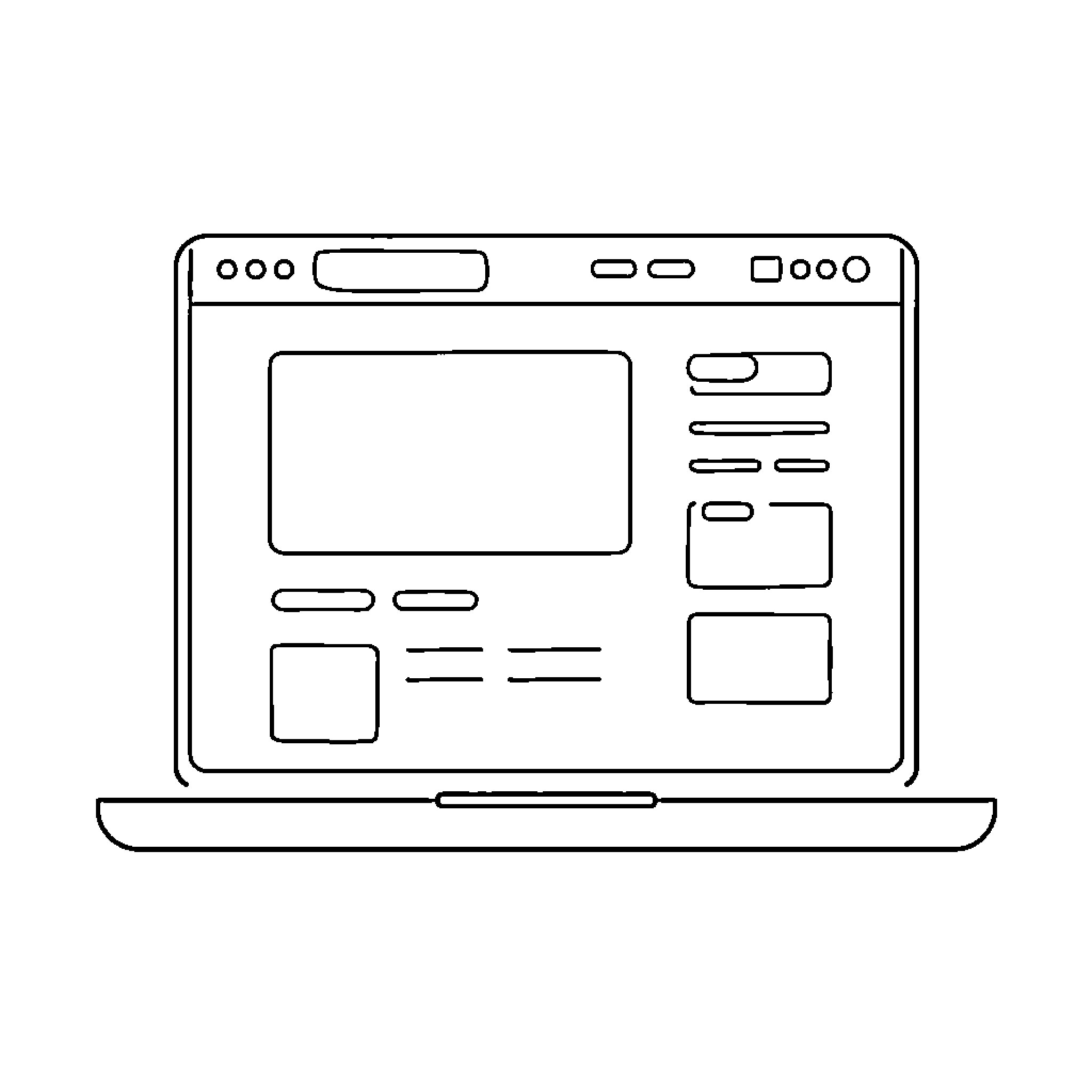 Website UI of laptop interface Coloring Page (free black-and-white line drawing printable PDF for all, from beginners to advanced learners, including children, teens, adults, and seniors)
