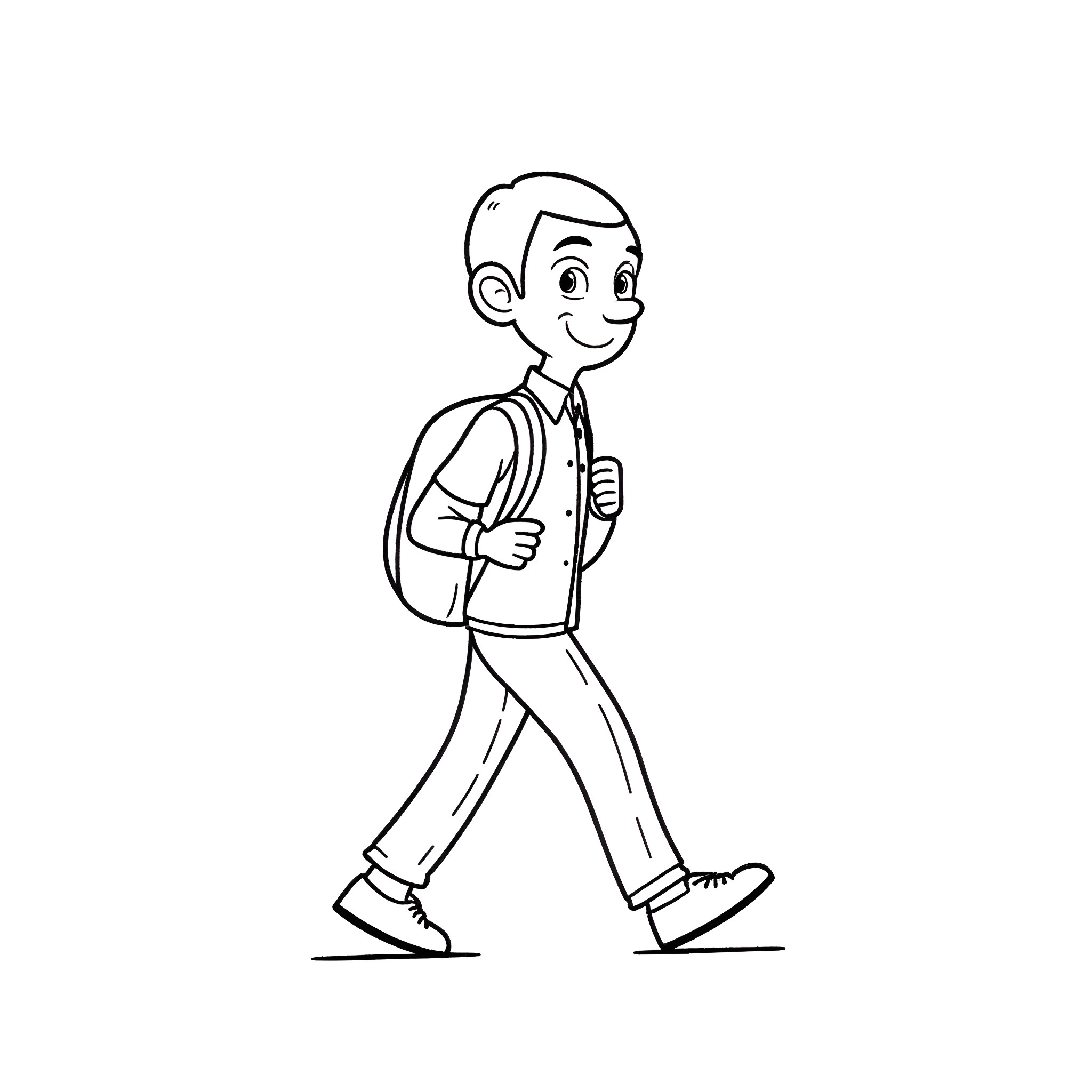 Mr Bean's Amusing Stroll Coloring Page (free black-and-white line drawing printable PDF for all, from beginners to advanced learners, including children, teens, adults, and seniors)