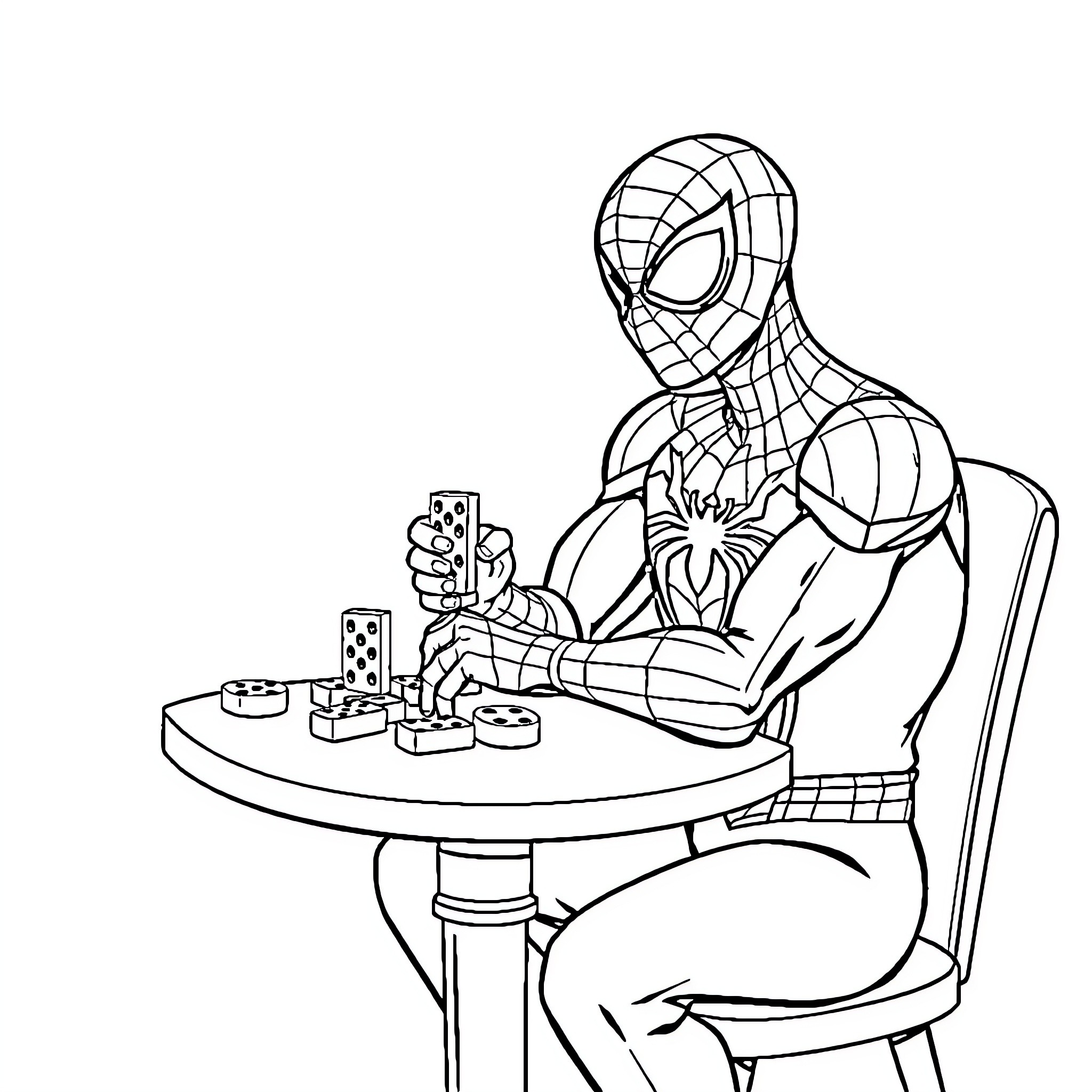 Spiderman playing video games Coloring Page (free black-and-white line drawing printable PDF for all, from beginners to advanced learners, including children, teens, adults, and seniors)