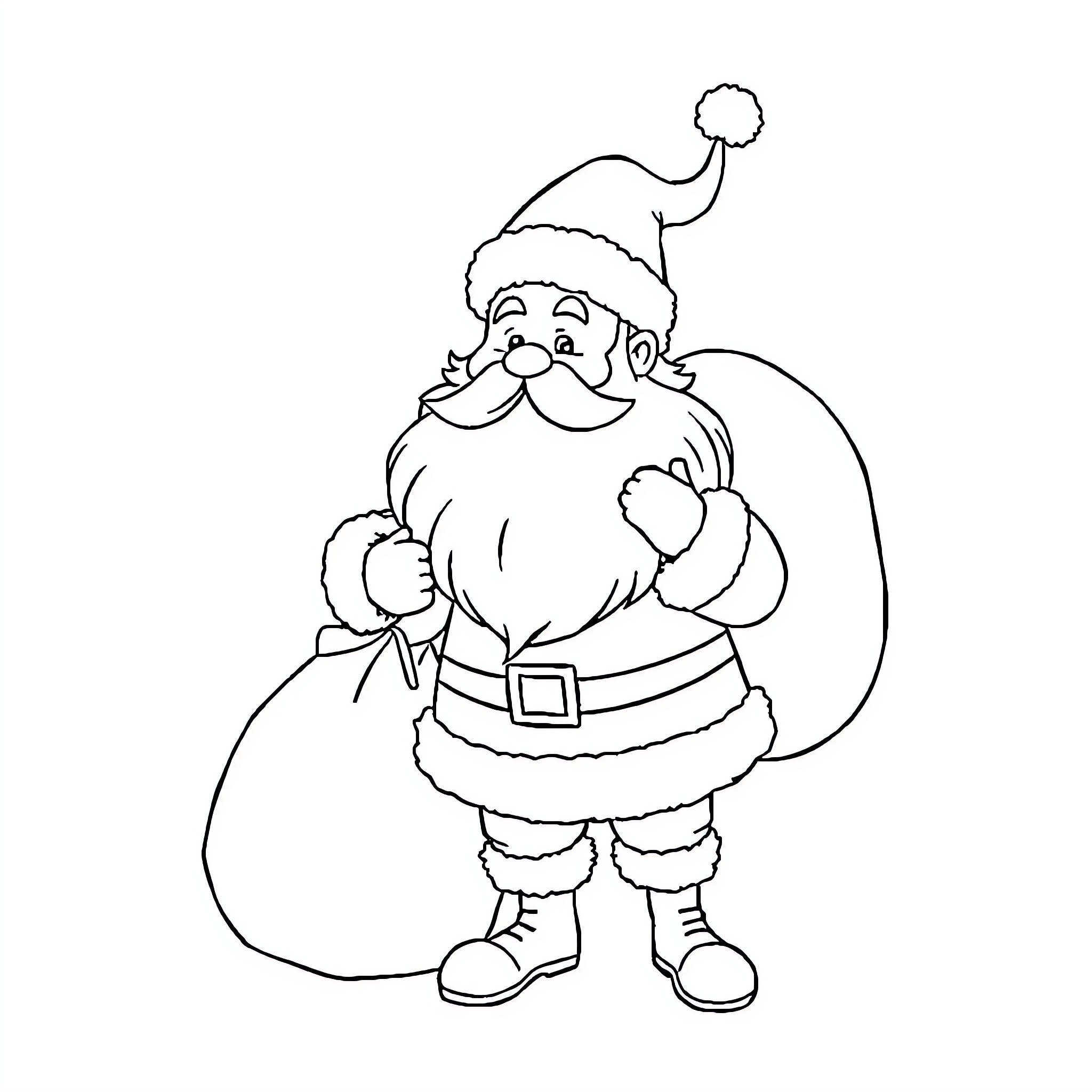 Santa Claus holding a sack of gifts Coloring Page (free black-and-white line drawing printable PDF for all, from beginners to advanced learners, including children, teens, adults, and seniors)