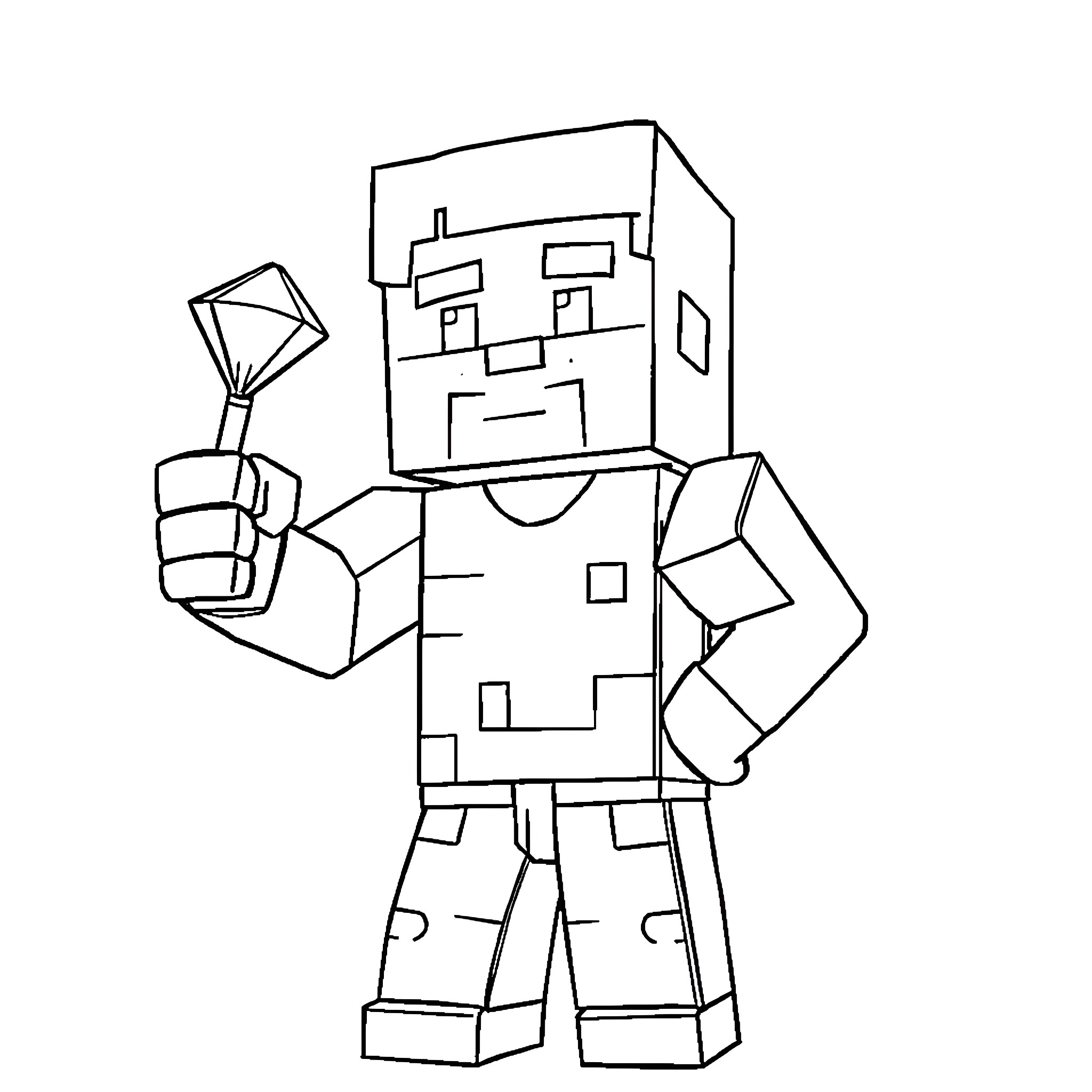 Steve exploring the world with a magnifying glass Coloring Page (free black-and-white line drawing printable PDF for all, from beginners to advanced learners, including children, teens, adults, and seniors)