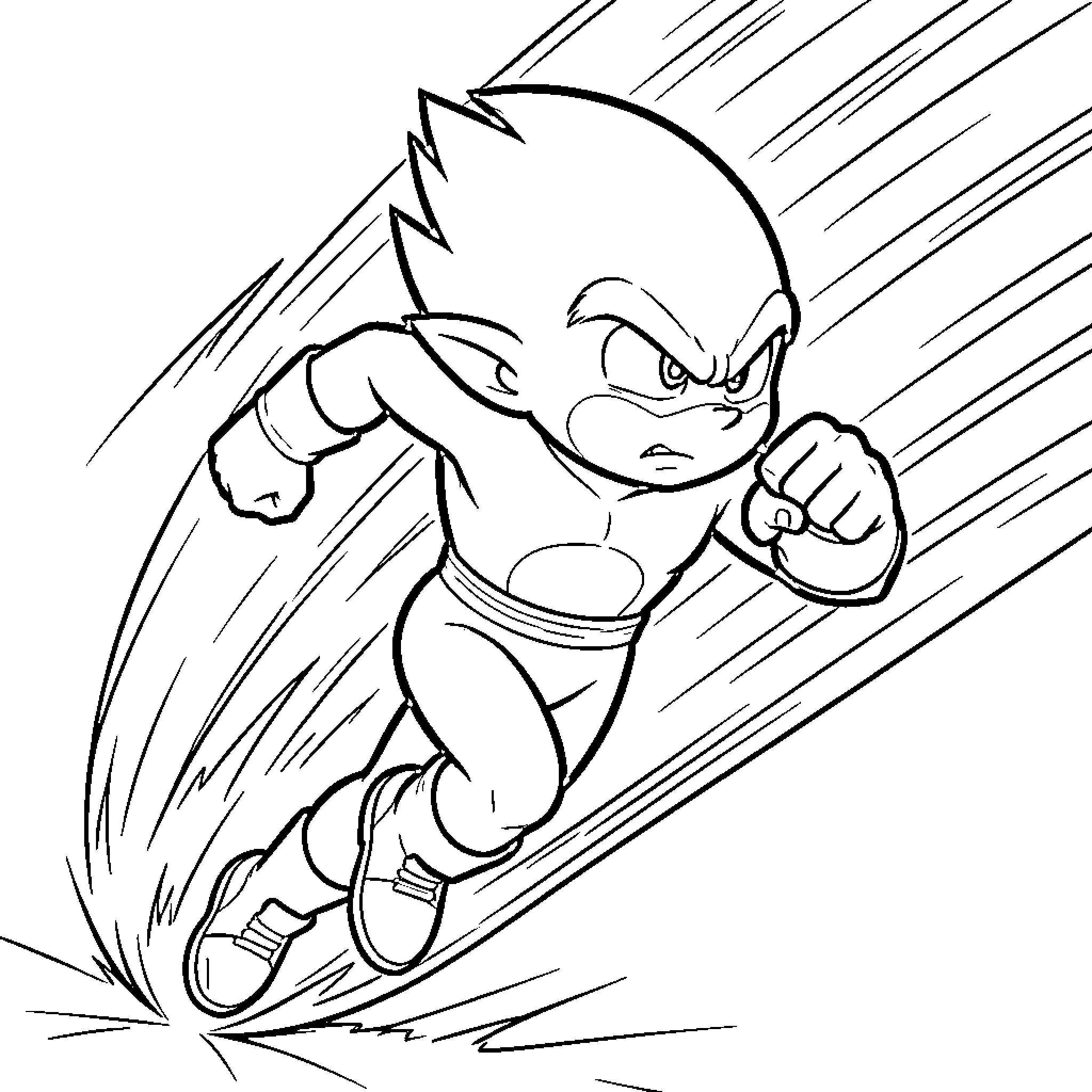 Flash of a character running with intense determination Coloring Page (free black-and-white line drawing printable PDF for all, from beginners to advanced learners, including children, teens, adults, and seniors)