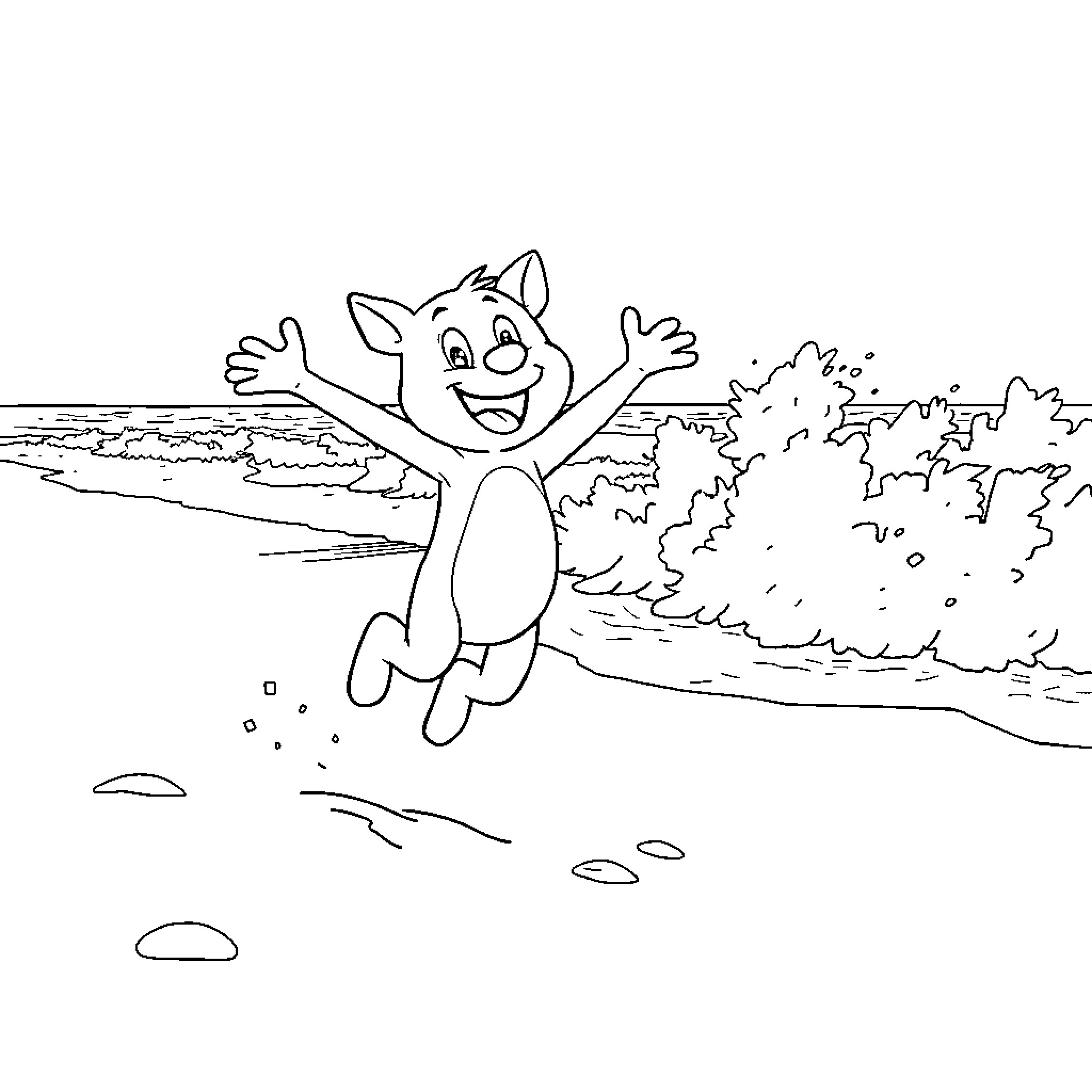Bluey playing joyfully on the beach Coloring Page (free black-and-white line drawing printable PDF for all, from beginners to advanced learners, including children, teens, adults, and seniors)