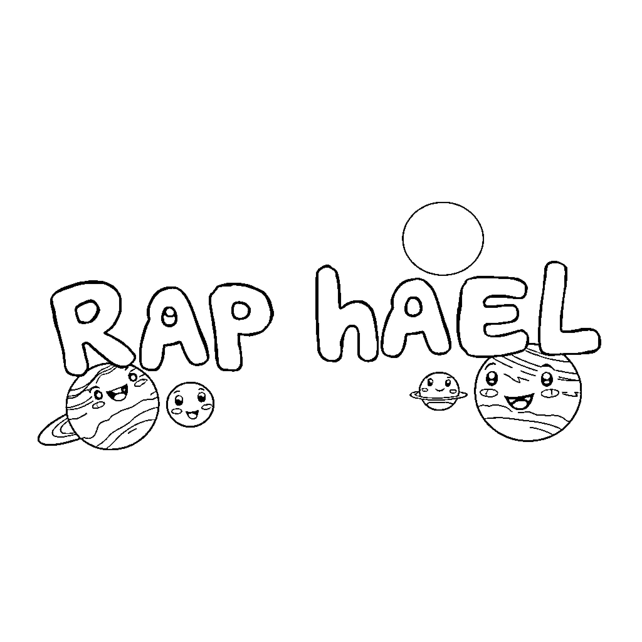 Solar System Rap Hael Coloring Page (free black-and-white line drawing printable PDF for all, from beginners to advanced learners, including children, teens, adults, and seniors)