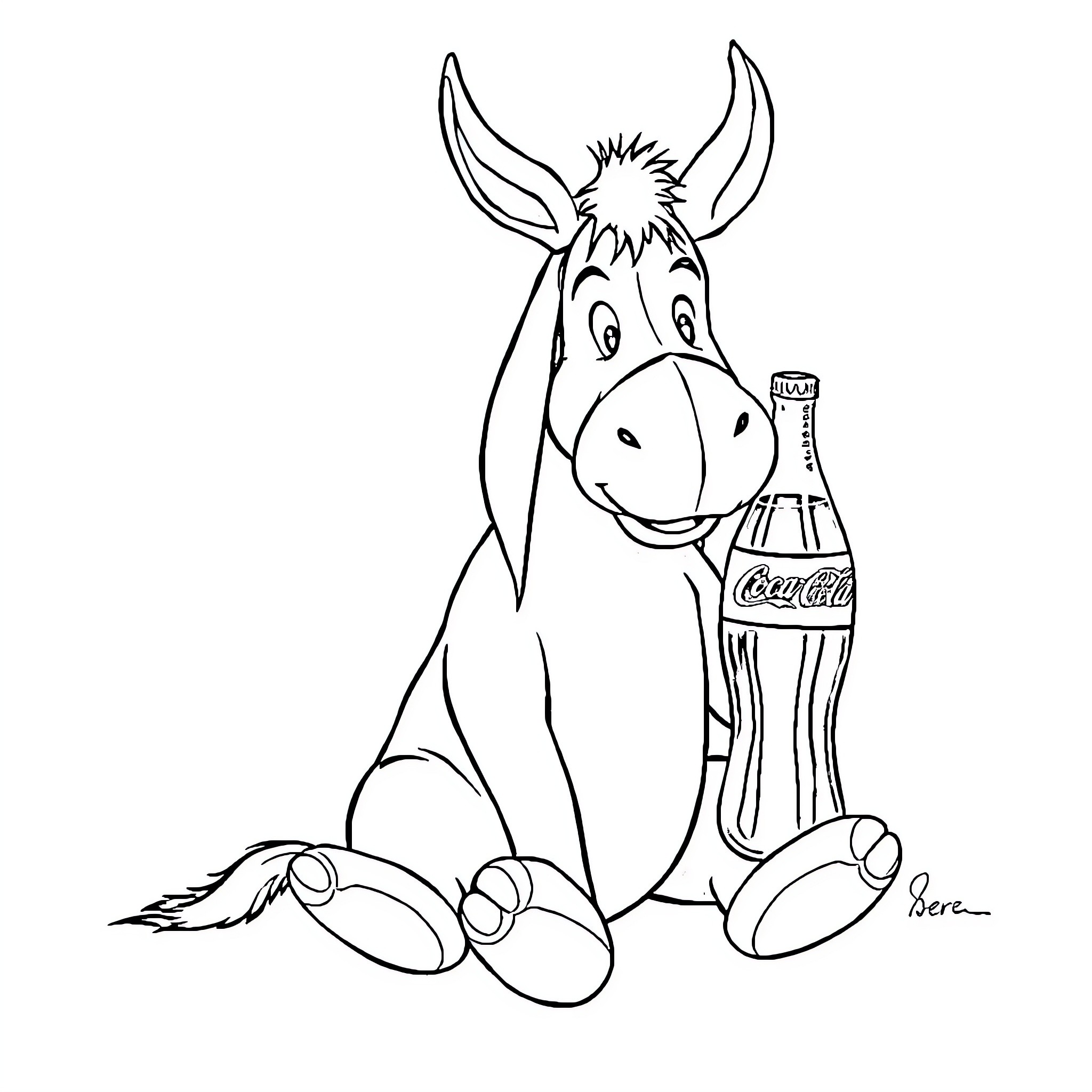 Eeyore relaxing with a refreshing beverage Coloring Page (free black-and-white line drawing printable PDF for all, from beginners to advanced learners, including children, teens, adults, and seniors)