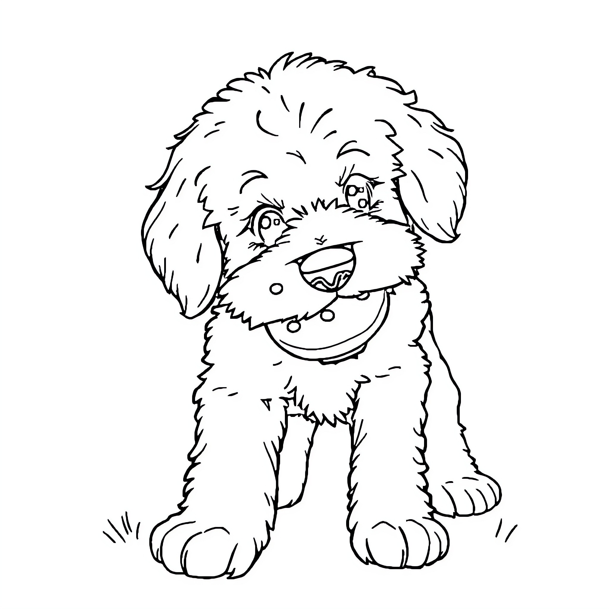 Doodle of a playful and happy puppy Coloring Page (free black-and-white line drawing printable PDF for all, from beginners to advanced learners, including children, teens, adults, and seniors)