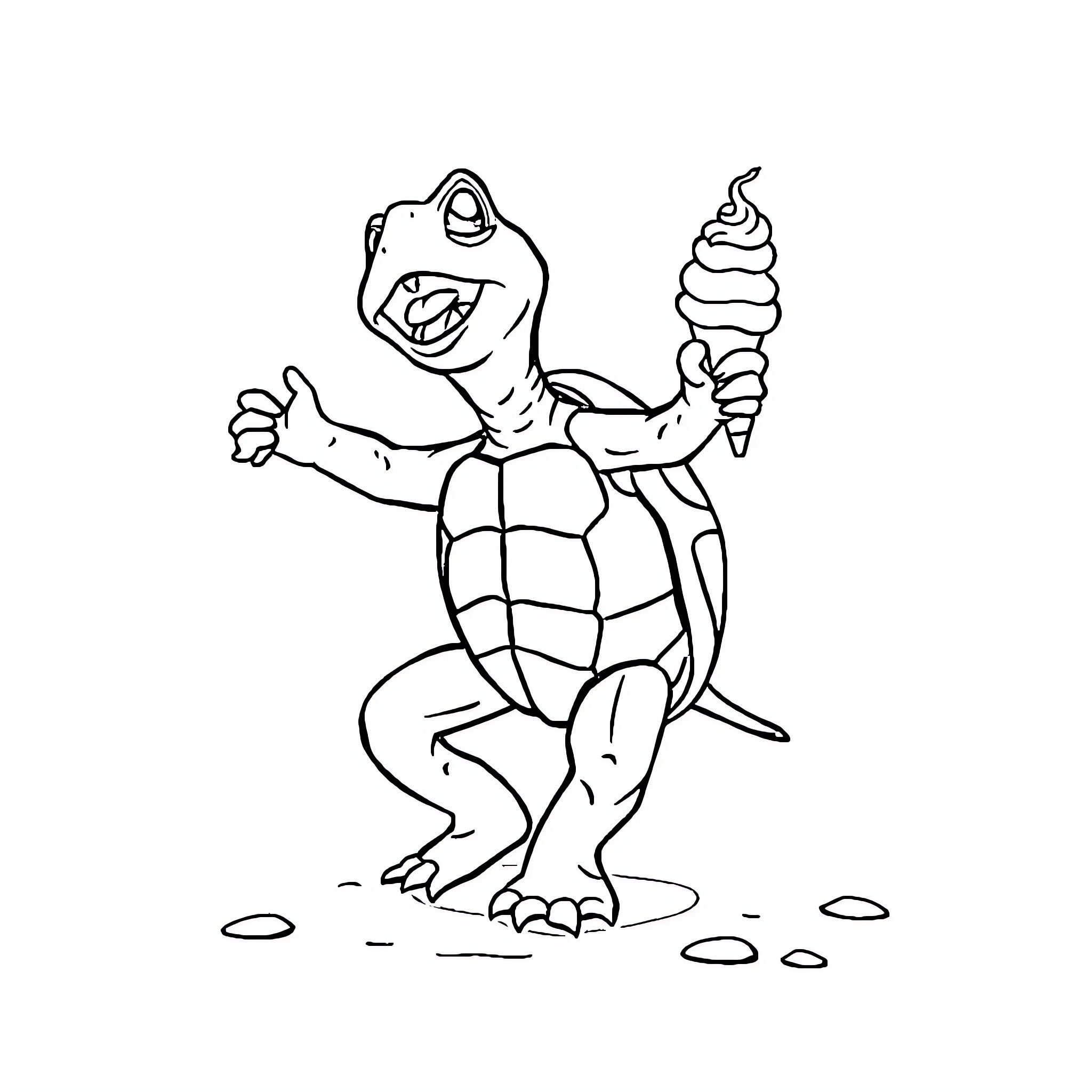Turtle enjoying a delightful ice cream treat Coloring Page (free black-and-white line drawing printable PDF for all, from beginners to advanced learners, including children, teens, adults, and seniors)