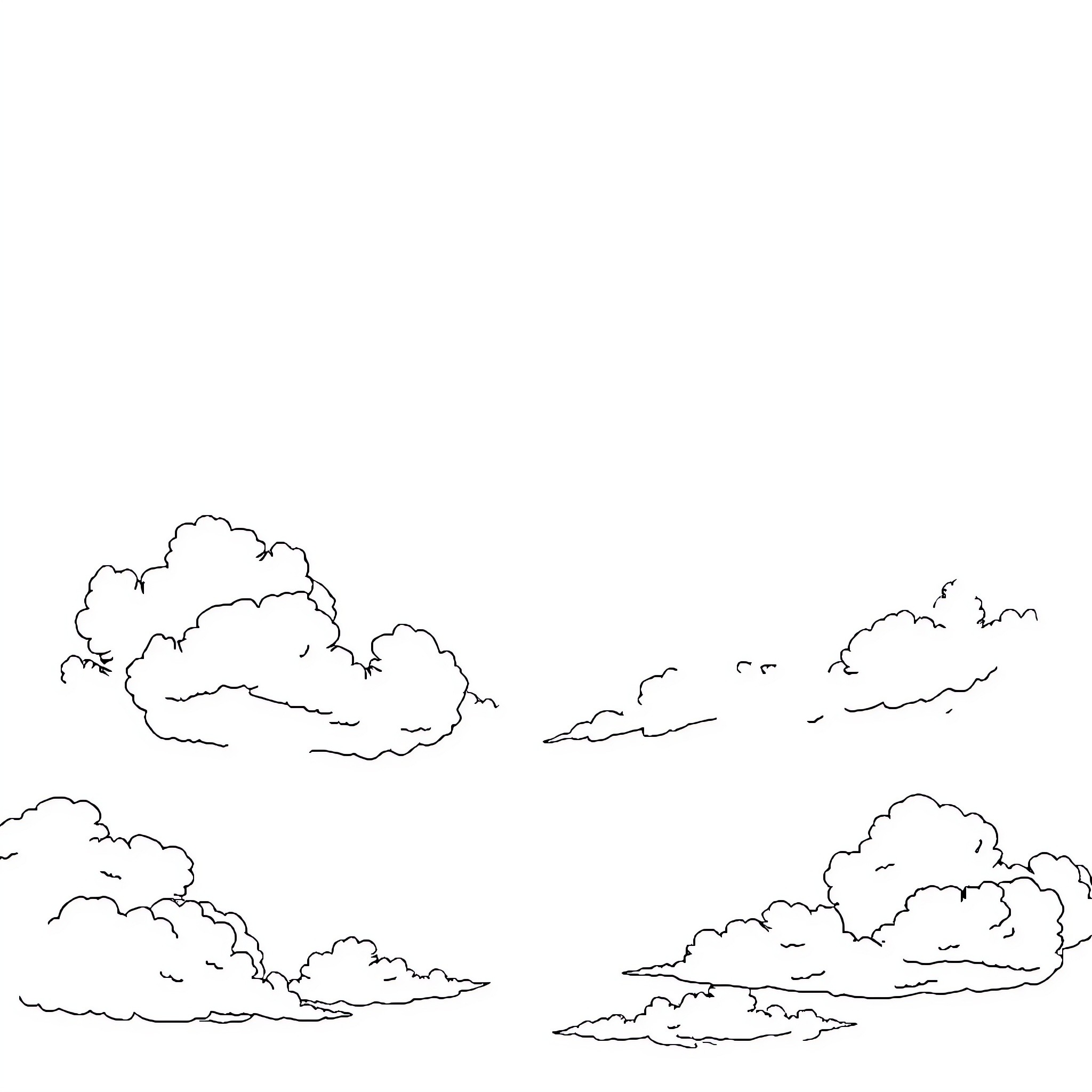 Weather Clouds Moving Across the Sky Coloring Page (free black-and-white line drawing printable PDF for all, from beginners to advanced learners, including children, teens, adults, and seniors)