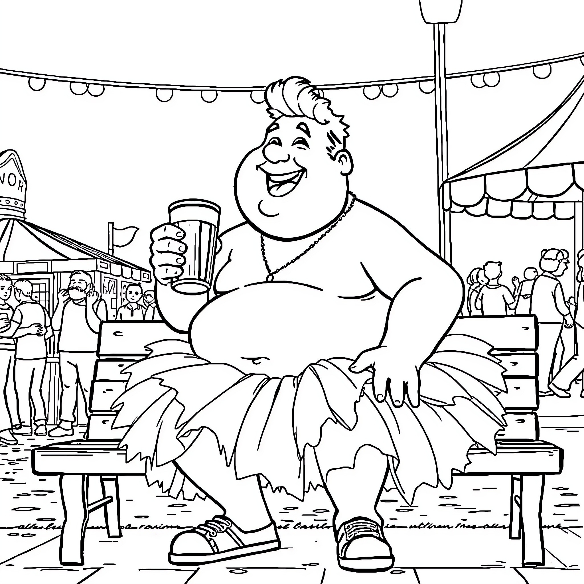 Guy enjoying a beer at a lively festival Coloring Page (free black-and-white line drawing printable PDF for all, from beginners to advanced learners, including children, teens, adults, and seniors)