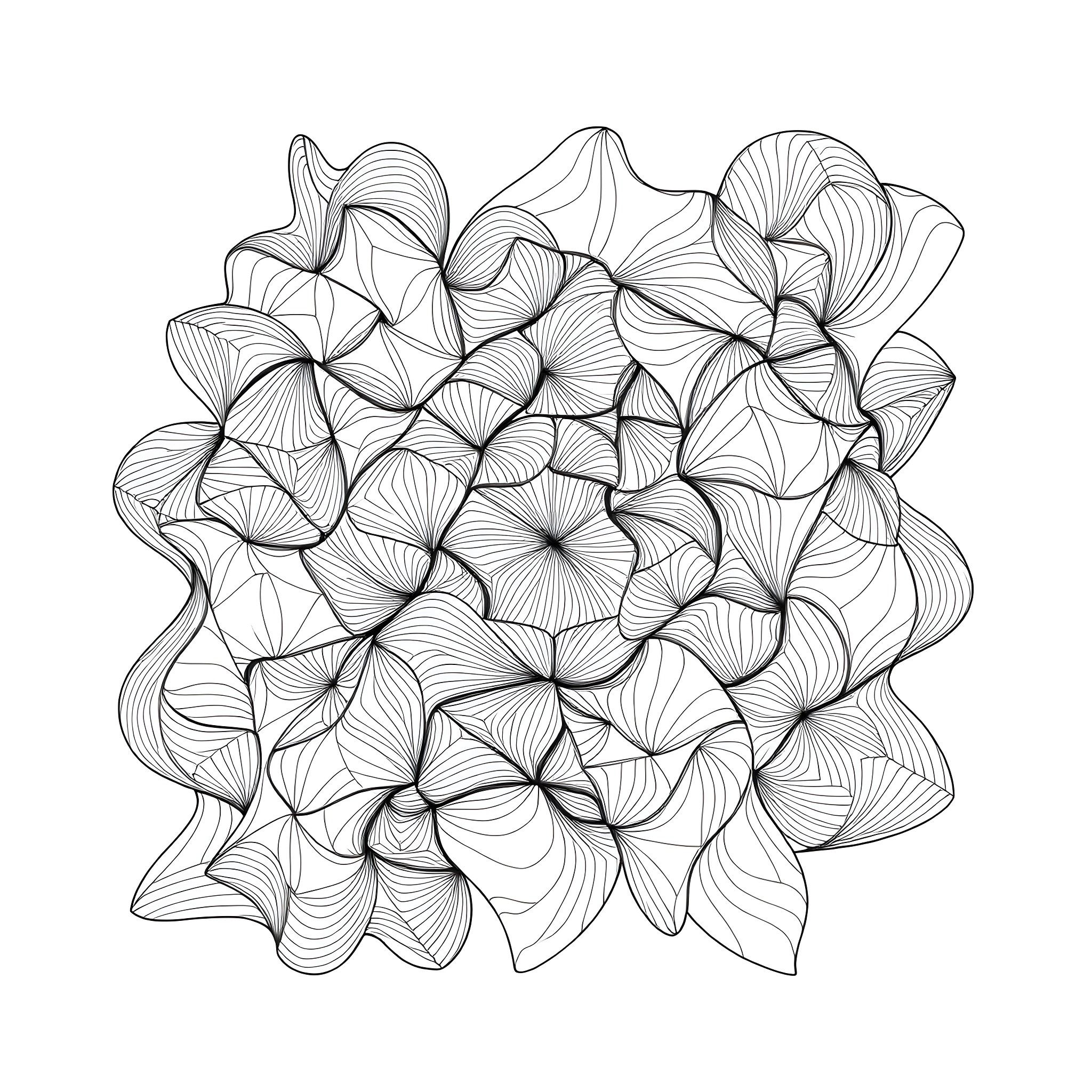 Patchwork of abstract floral patterns Coloring Page (free black-and-white line drawing printable PDF for all, from beginners to advanced learners, including children, teens, adults, and seniors)