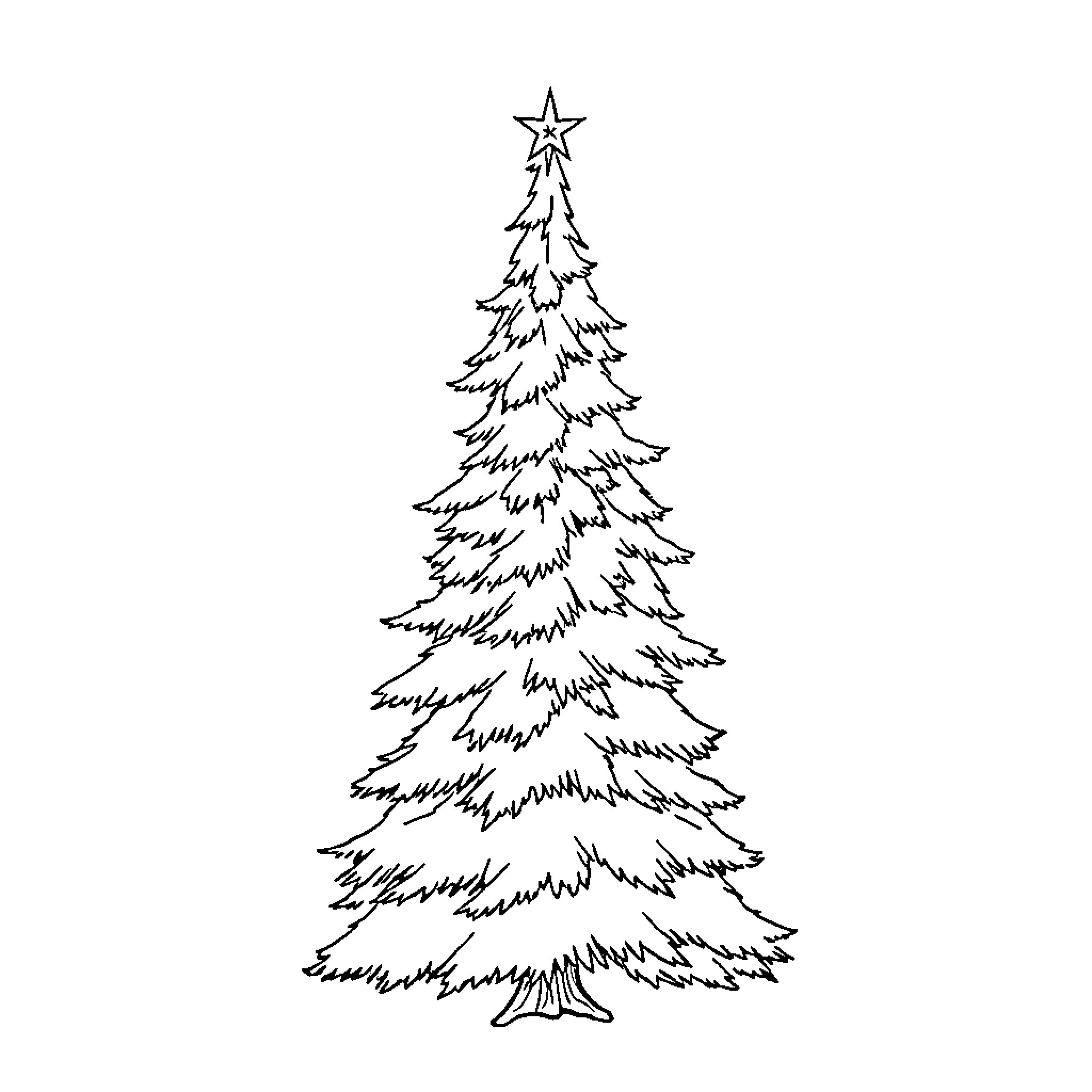 Christmas Tree with Star Topper Coloring Page (free black-and-white line drawing printable PDF for all, from beginners to advanced learners, including children, teens, adults, and seniors)