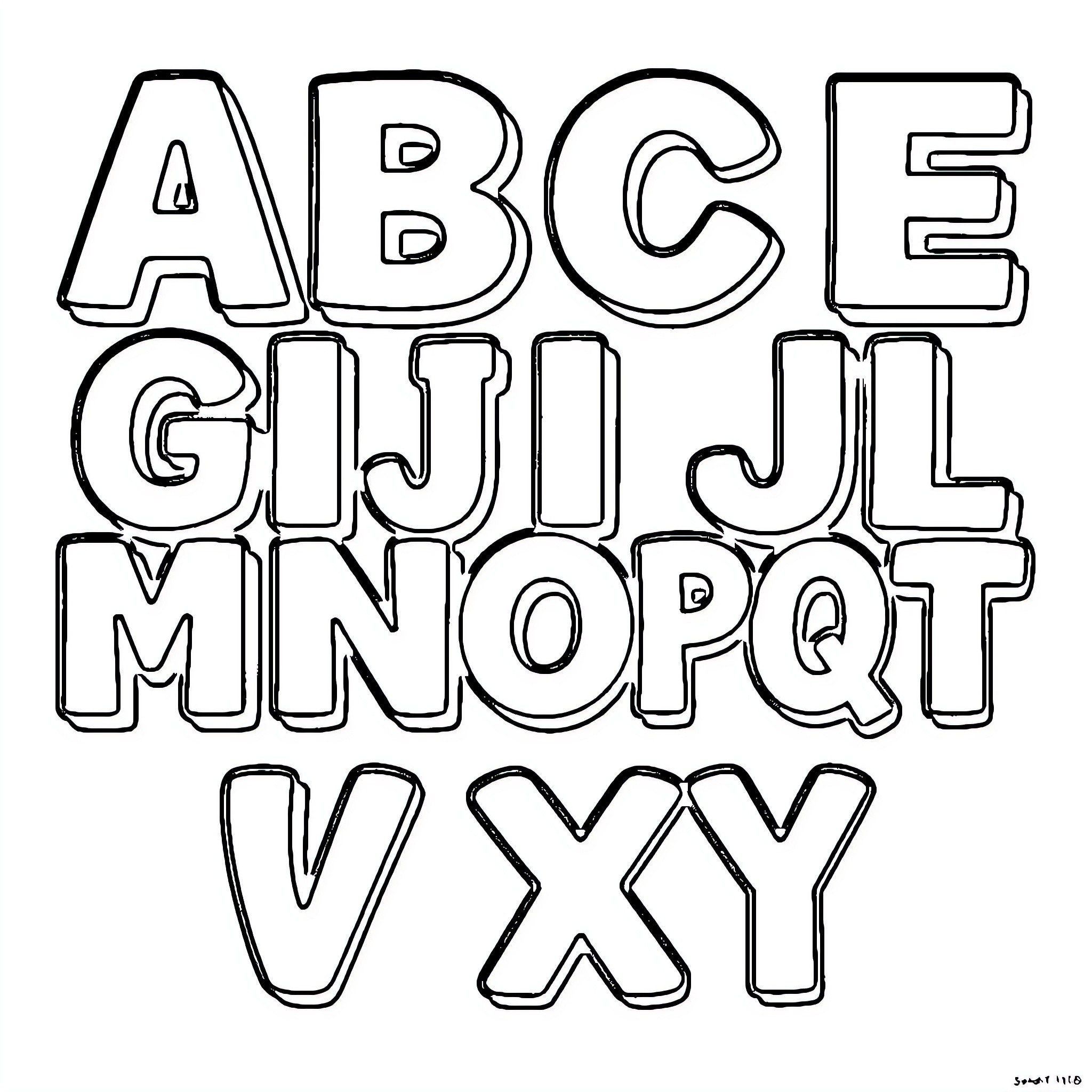 Alphabet letters in stylized design Coloring Page (free black-and-white line drawing printable PDF for all, from beginners to advanced learners, including children, teens, adults, and seniors)